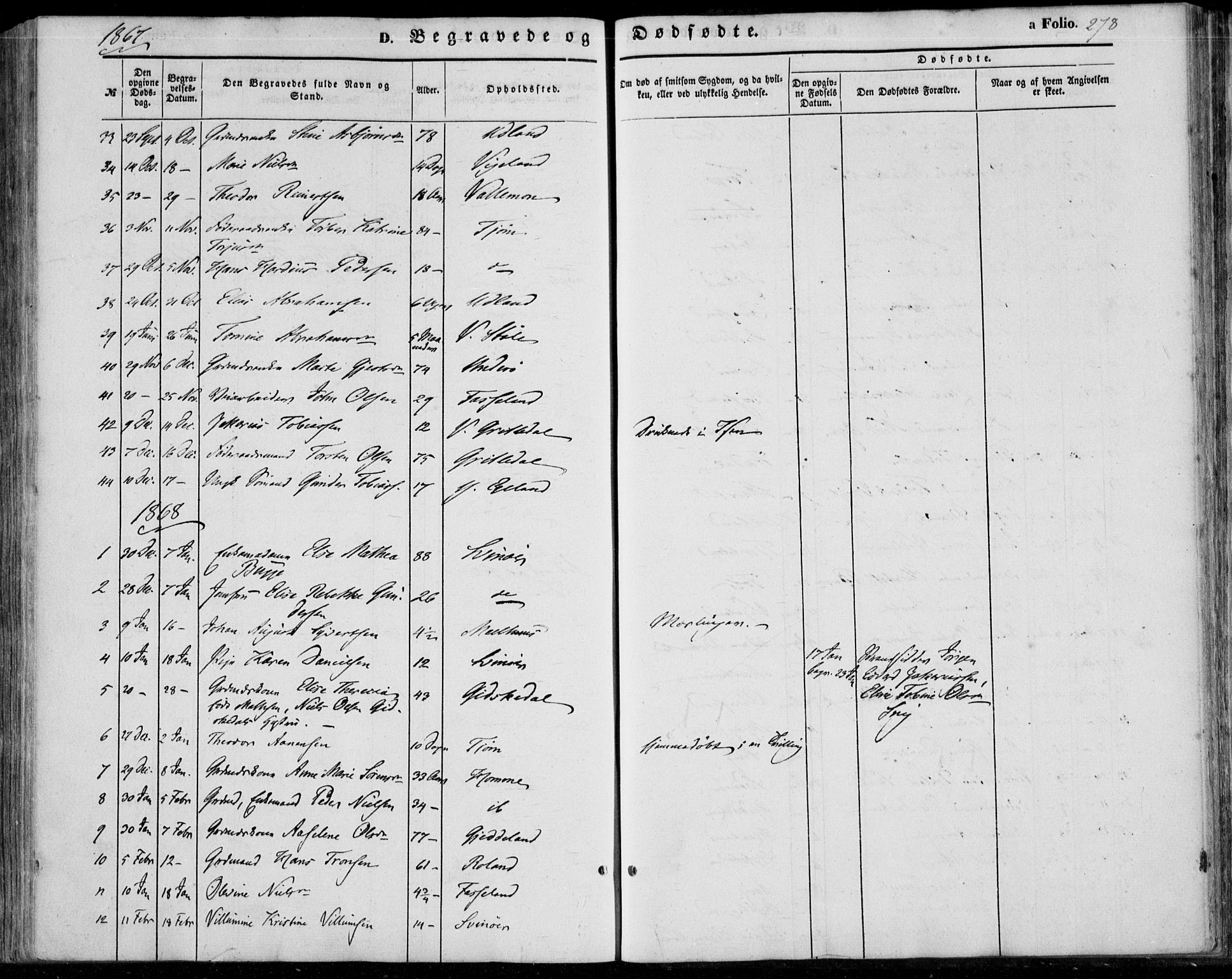 Sør-Audnedal sokneprestkontor, AV/SAK-1111-0039/F/Fa/Fab/L0007: Parish register (official) no. A 7, 1855-1876, p. 278