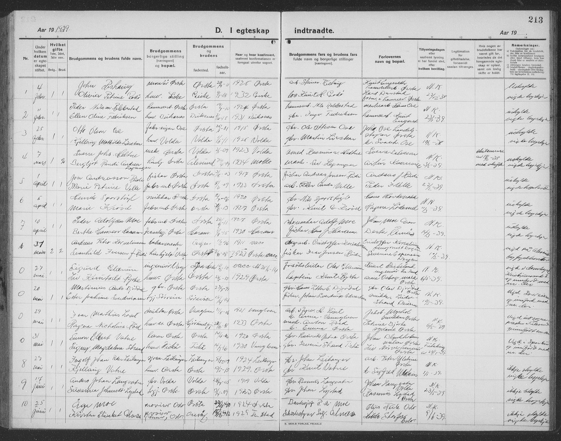 Ministerialprotokoller, klokkerbøker og fødselsregistre - Møre og Romsdal, SAT/A-1454/513/L0191: Parish register (copy) no. 513C05, 1920-1941, p. 213