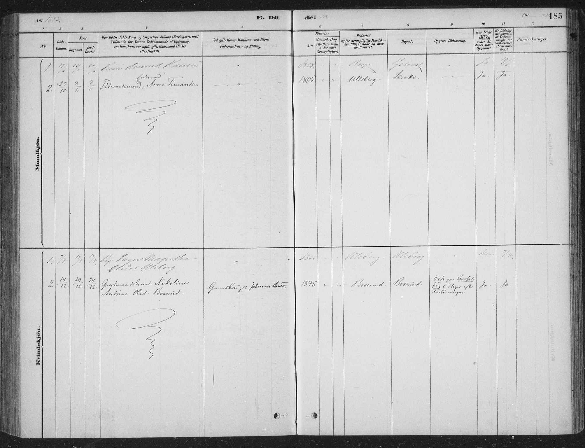 Sandsvær kirkebøker, AV/SAKO-A-244/F/Fe/L0001: Parish register (official) no. V 1, 1878-1936, p. 185