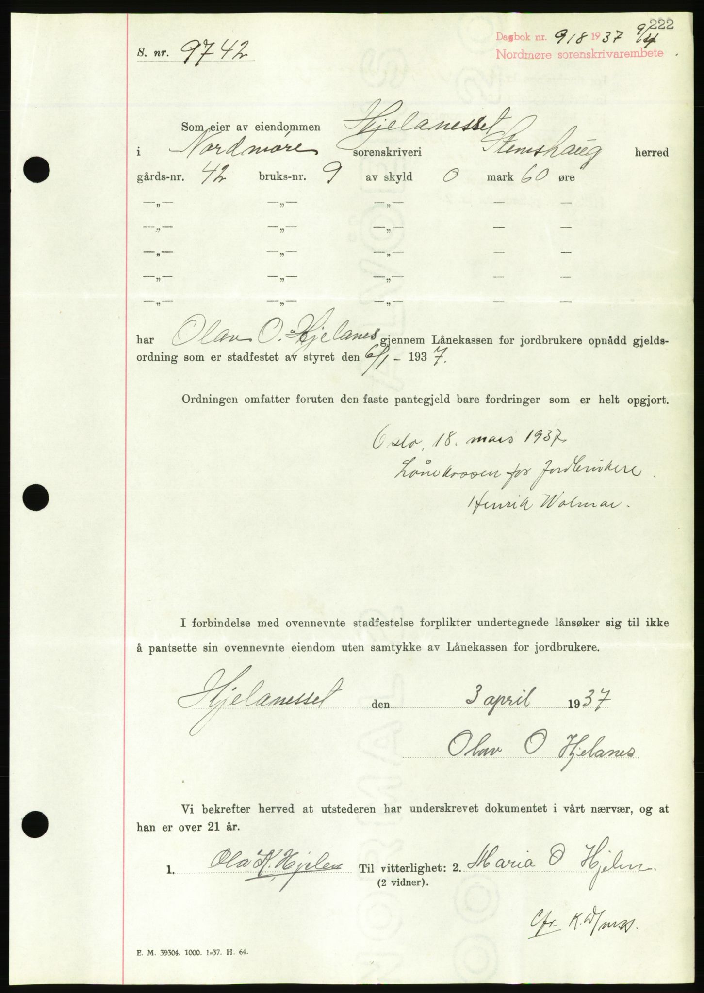 Nordmøre sorenskriveri, AV/SAT-A-4132/1/2/2Ca/L0091: Mortgage book no. B81, 1937-1937, Diary no: : 918/1937