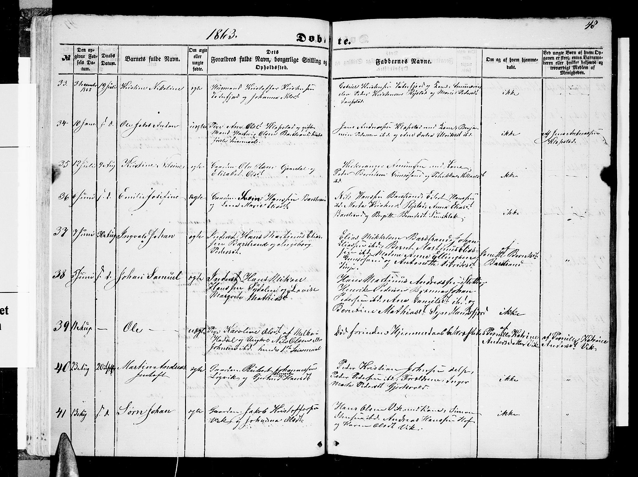 Ministerialprotokoller, klokkerbøker og fødselsregistre - Nordland, AV/SAT-A-1459/876/L1102: Parish register (copy) no. 876C01, 1852-1886, p. 48