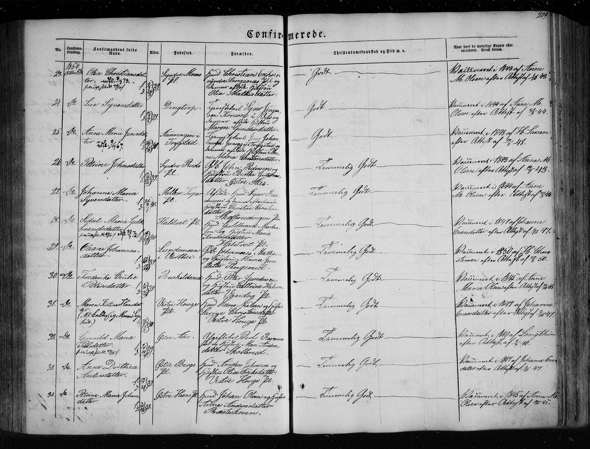 Eidsberg prestekontor Kirkebøker, AV/SAO-A-10905/F/Fa/L0009: Parish register (official) no. I 9, 1849-1856, p. 209