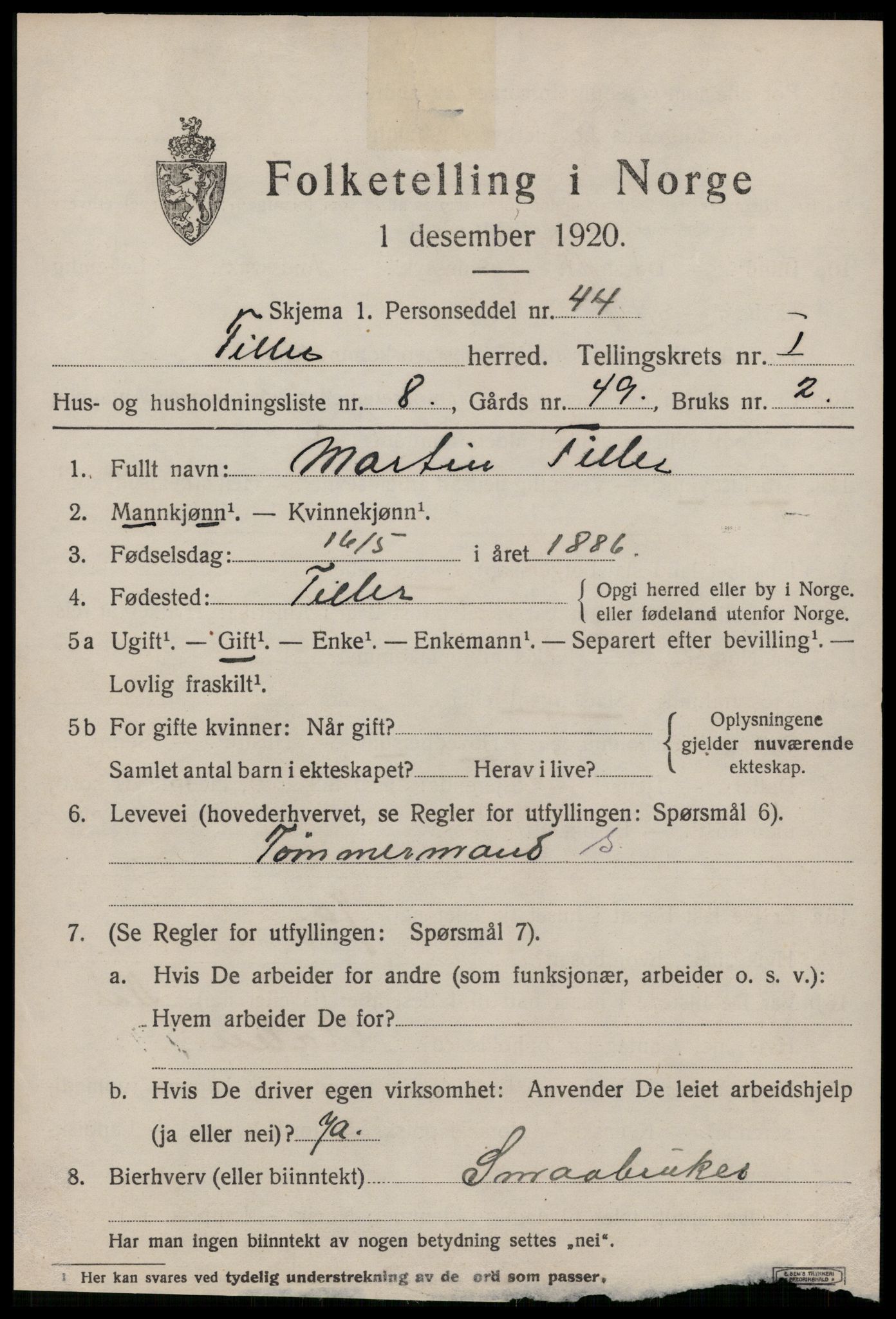 SAT, 1920 census for Tiller, 1920, p. 455