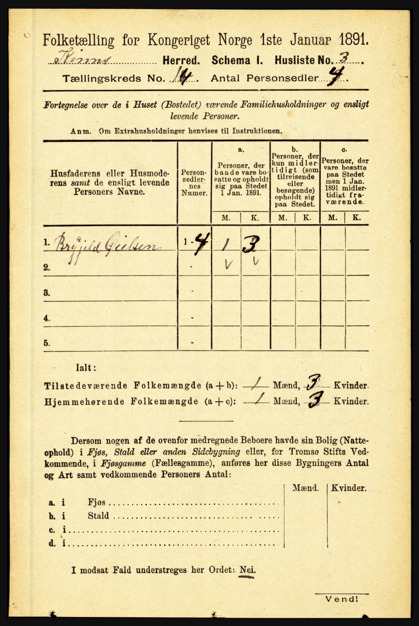 RA, 1891 census for 1437 Kinn, 1891, p. 5409