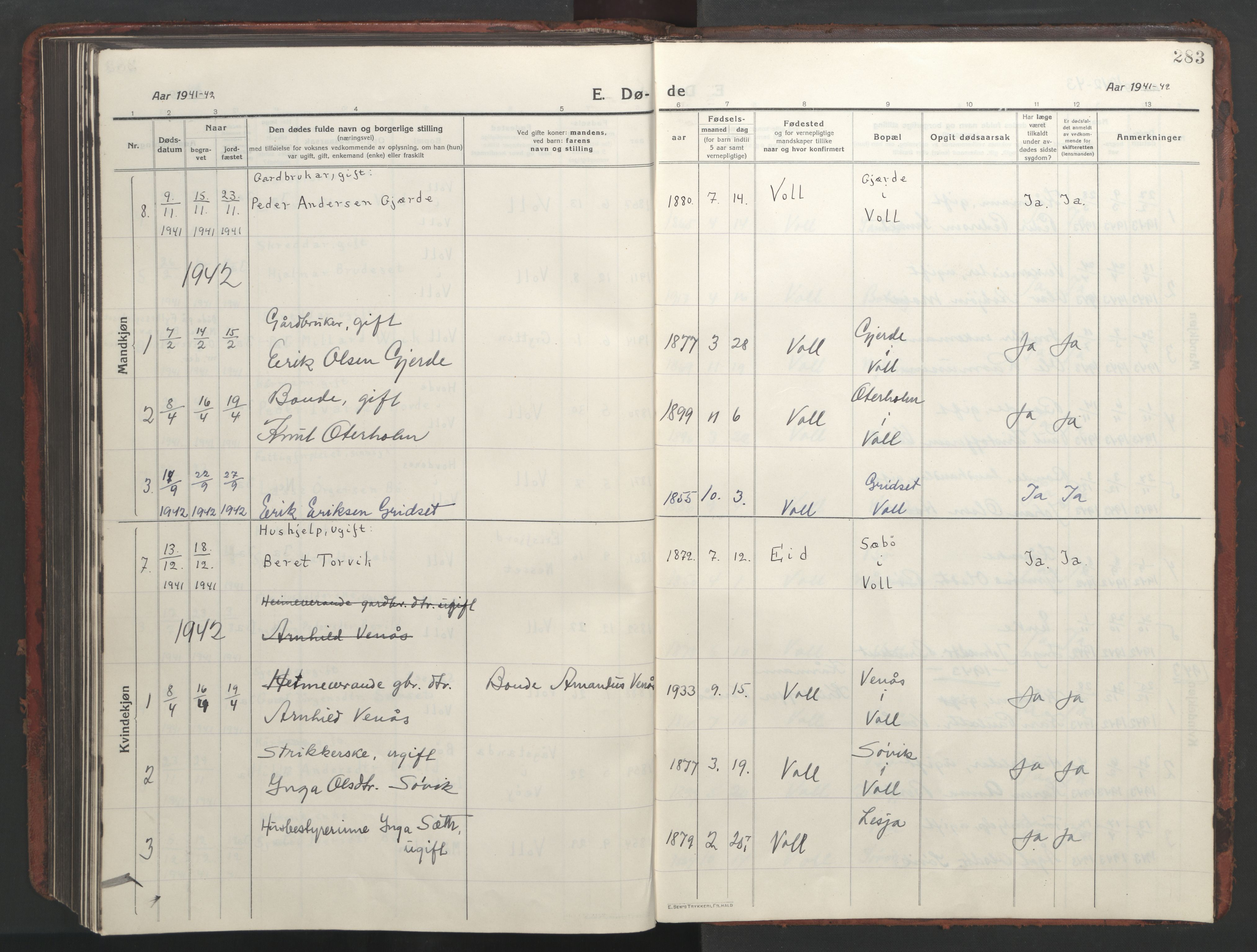 Ministerialprotokoller, klokkerbøker og fødselsregistre - Møre og Romsdal, AV/SAT-A-1454/543/L0565: Parish register (copy) no. 543C03, 1916-1955, p. 283