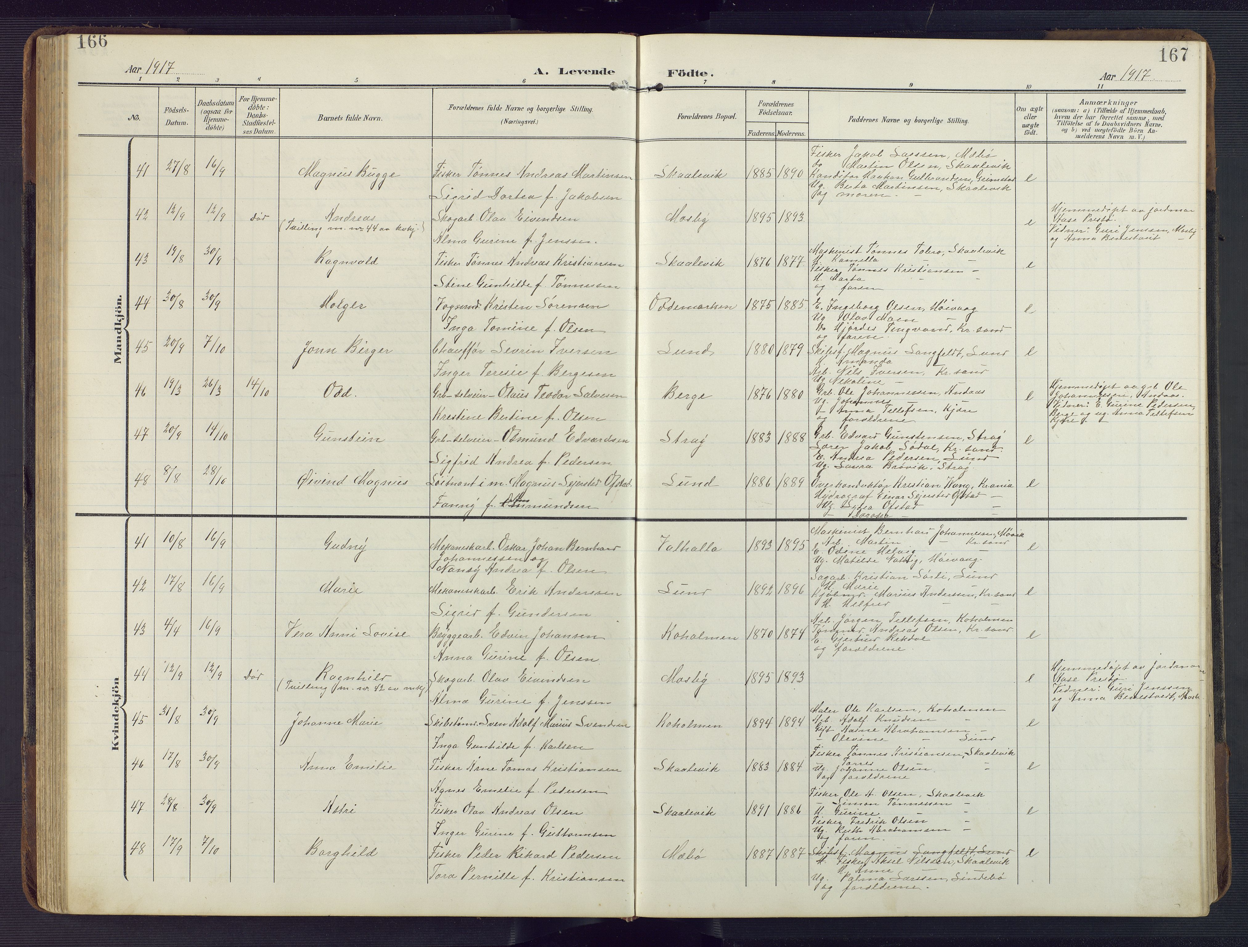 Oddernes sokneprestkontor, SAK/1111-0033/F/Fb/Fba/L0010: Parish register (copy) no. B 10, 1907-1941, p. 166-167