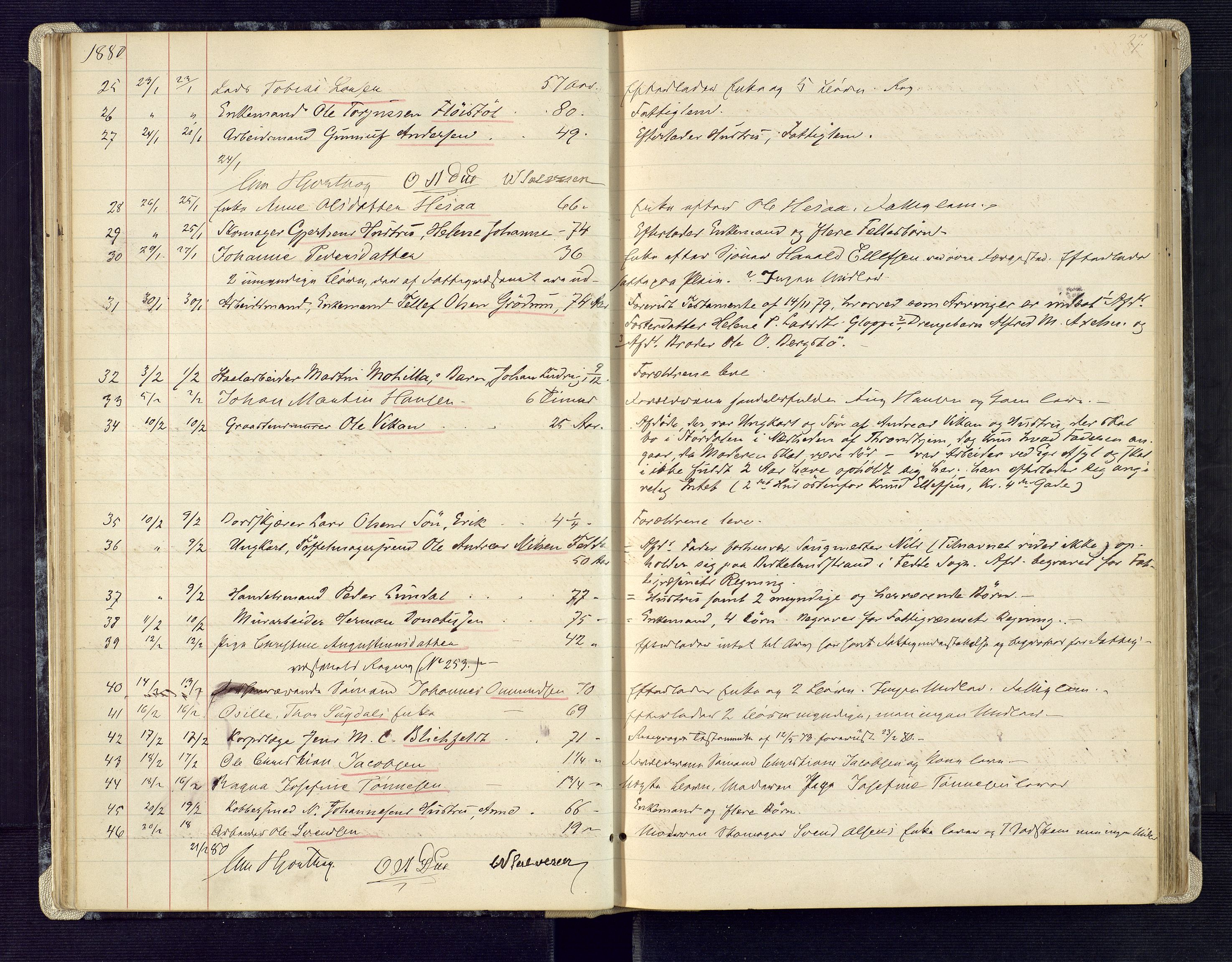 Kristiansand byrett, AV/SAK-1223-0001/H/Ha/L0006: Anmeldte dødsfall, 1878-1892, p. 27