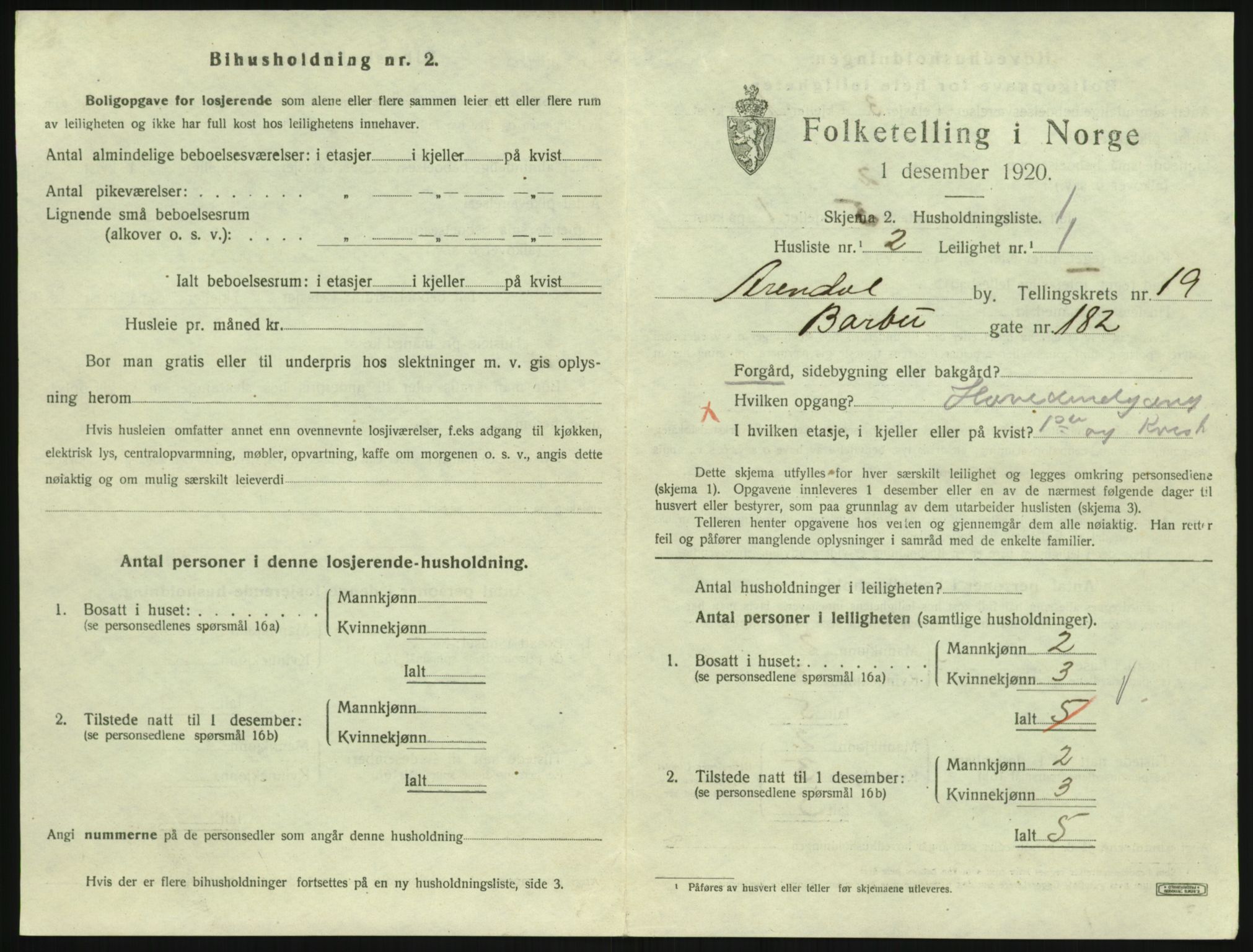 SAK, 1920 census for Arendal, 1920, p. 8092