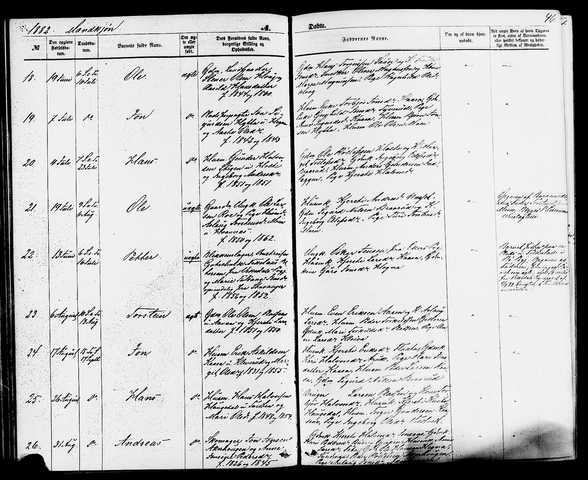 Sauherad kirkebøker, SAKO/A-298/F/Fa/L0008: Parish register (official) no. I 8, 1873-1886, p. 46