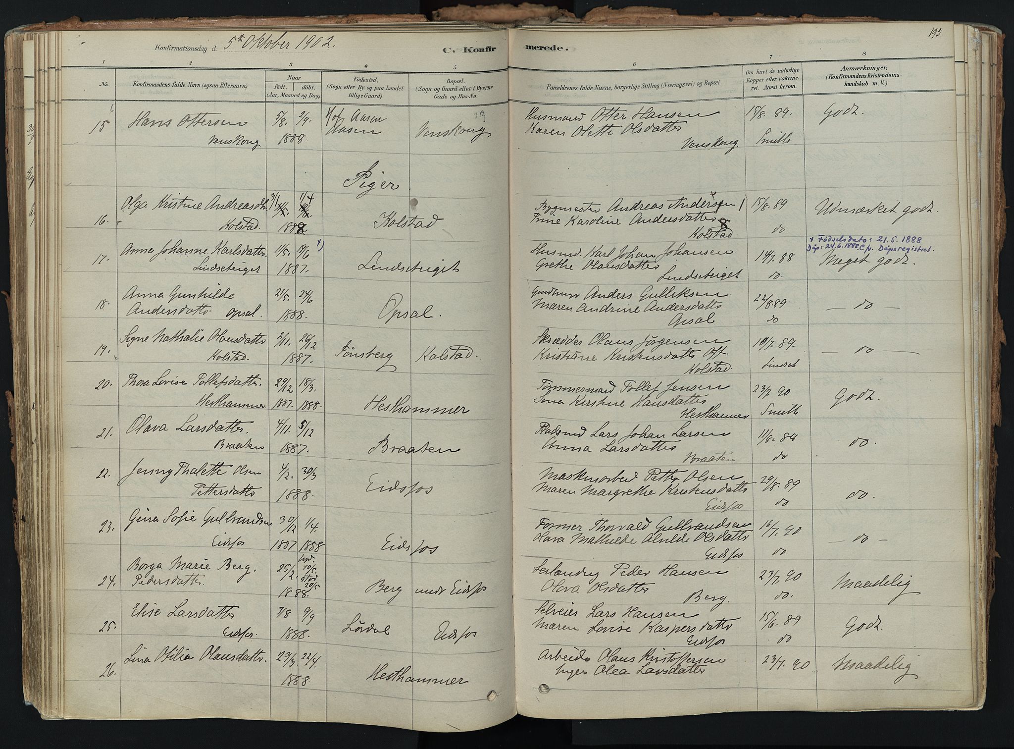 Hof kirkebøker, AV/SAKO-A-64/F/Fa/L0007: Parish register (official) no. I 7, 1878-1940, p. 195