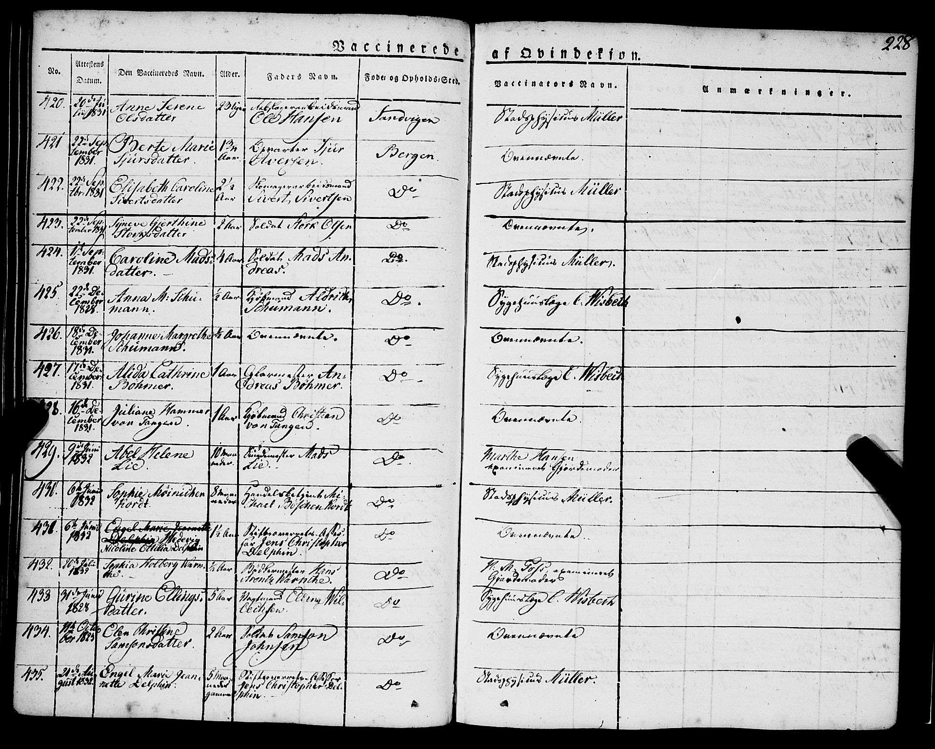 Korskirken sokneprestembete, SAB/A-76101/H/Haa/L0050: Parish register (official) no. F 1, 1821-1869, p. 228