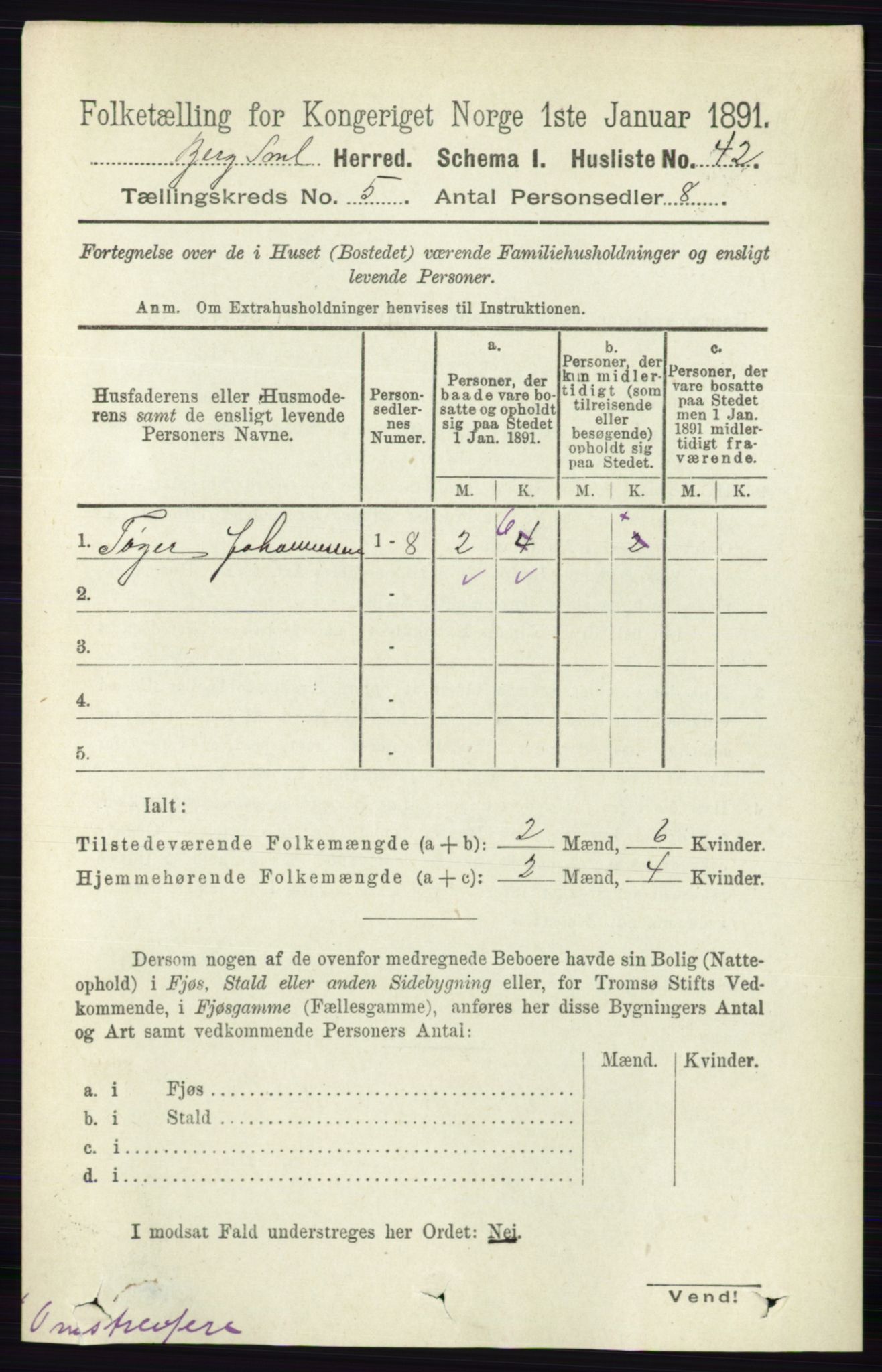 RA, 1891 census for 0116 Berg, 1891, p. 3379