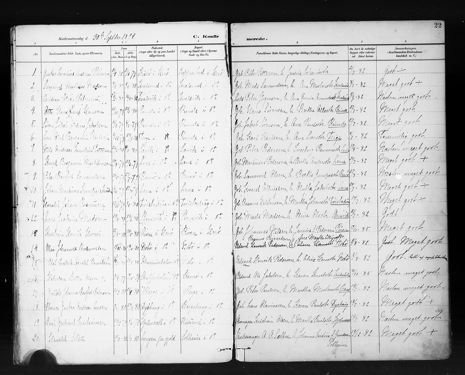 Ministerialprotokoller, klokkerbøker og fødselsregistre - Møre og Romsdal, AV/SAT-A-1454/507/L0074: Parish register (official) no. 507A09, 1894-1900, p. 22