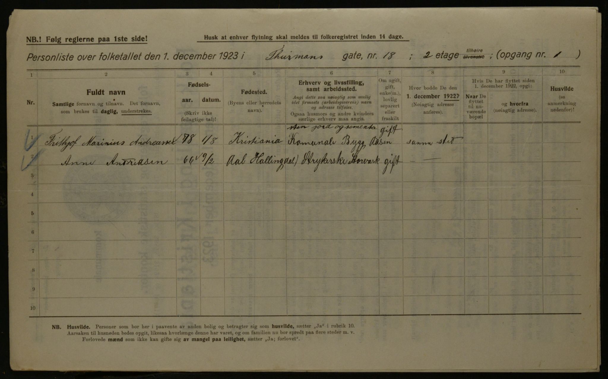 OBA, Municipal Census 1923 for Kristiania, 1923, p. 123196