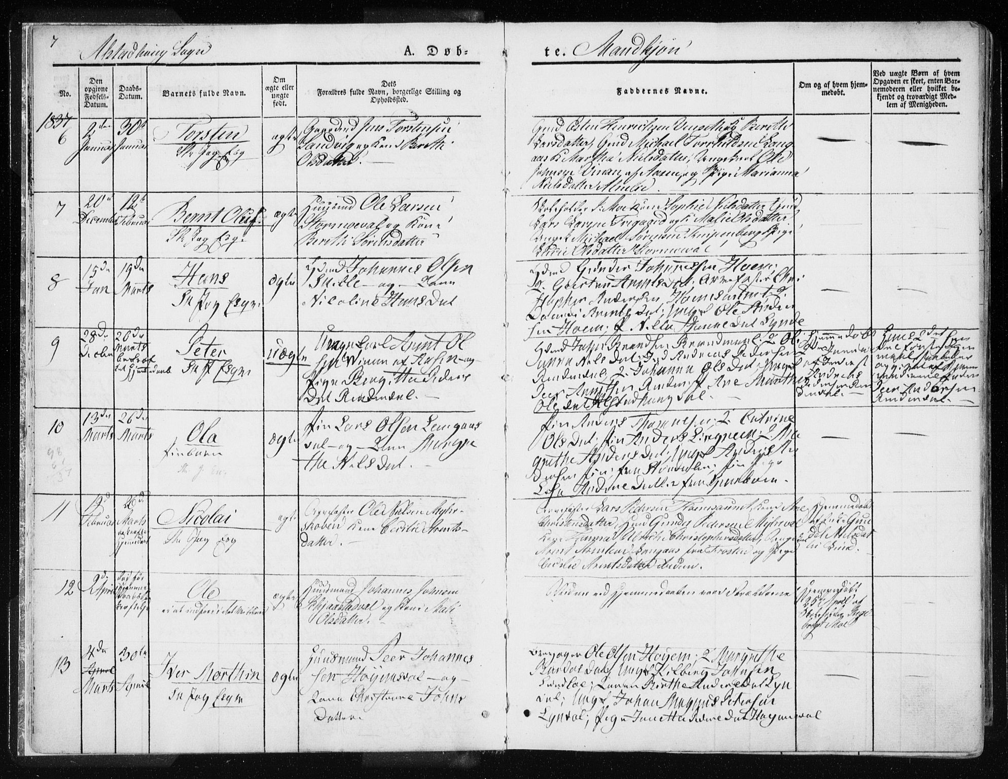 Ministerialprotokoller, klokkerbøker og fødselsregistre - Nord-Trøndelag, SAT/A-1458/717/L0154: Parish register (official) no. 717A06 /1, 1836-1849, p. 7