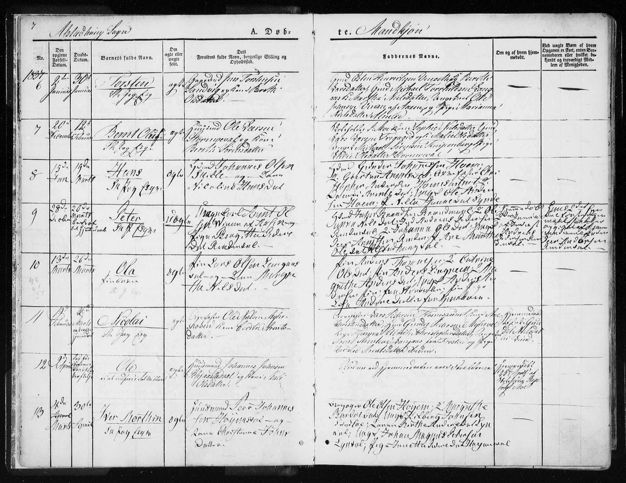 Ministerialprotokoller, klokkerbøker og fødselsregistre - Nord-Trøndelag, AV/SAT-A-1458/717/L0154: Parish register (official) no. 717A06 /1, 1836-1849, p. 7