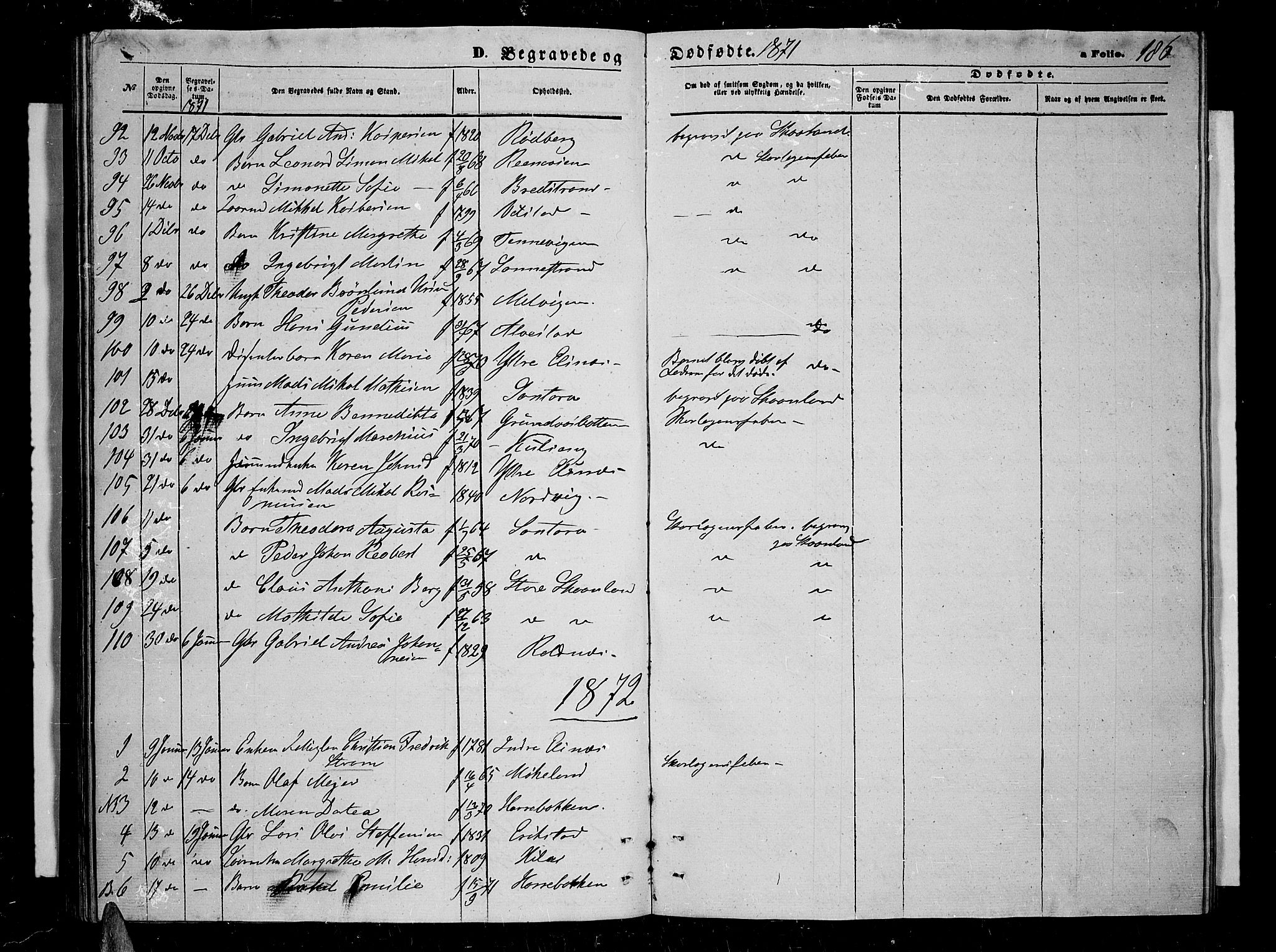 Trondenes sokneprestkontor, SATØ/S-1319/H/Hb/L0009klokker: Parish register (copy) no. 9, 1870-1876, p. 186