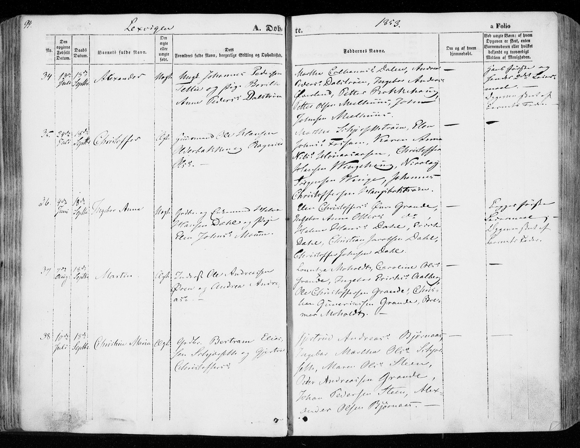 Ministerialprotokoller, klokkerbøker og fødselsregistre - Nord-Trøndelag, SAT/A-1458/701/L0007: Parish register (official) no. 701A07 /1, 1842-1854, p. 94