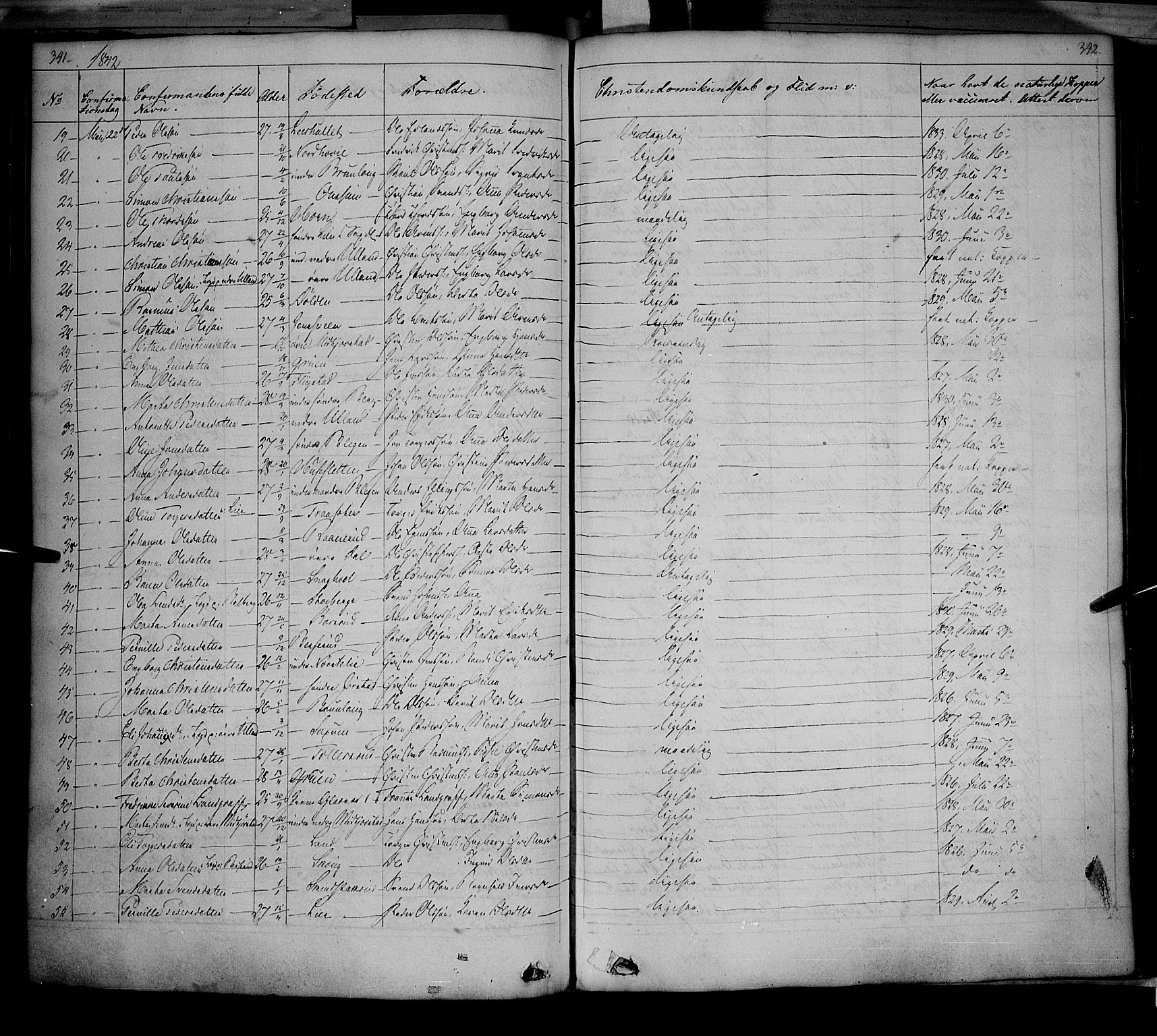Fåberg prestekontor, SAH/PREST-086/H/Ha/Haa/L0005: Parish register (official) no. 5, 1836-1854, p. 341-342
