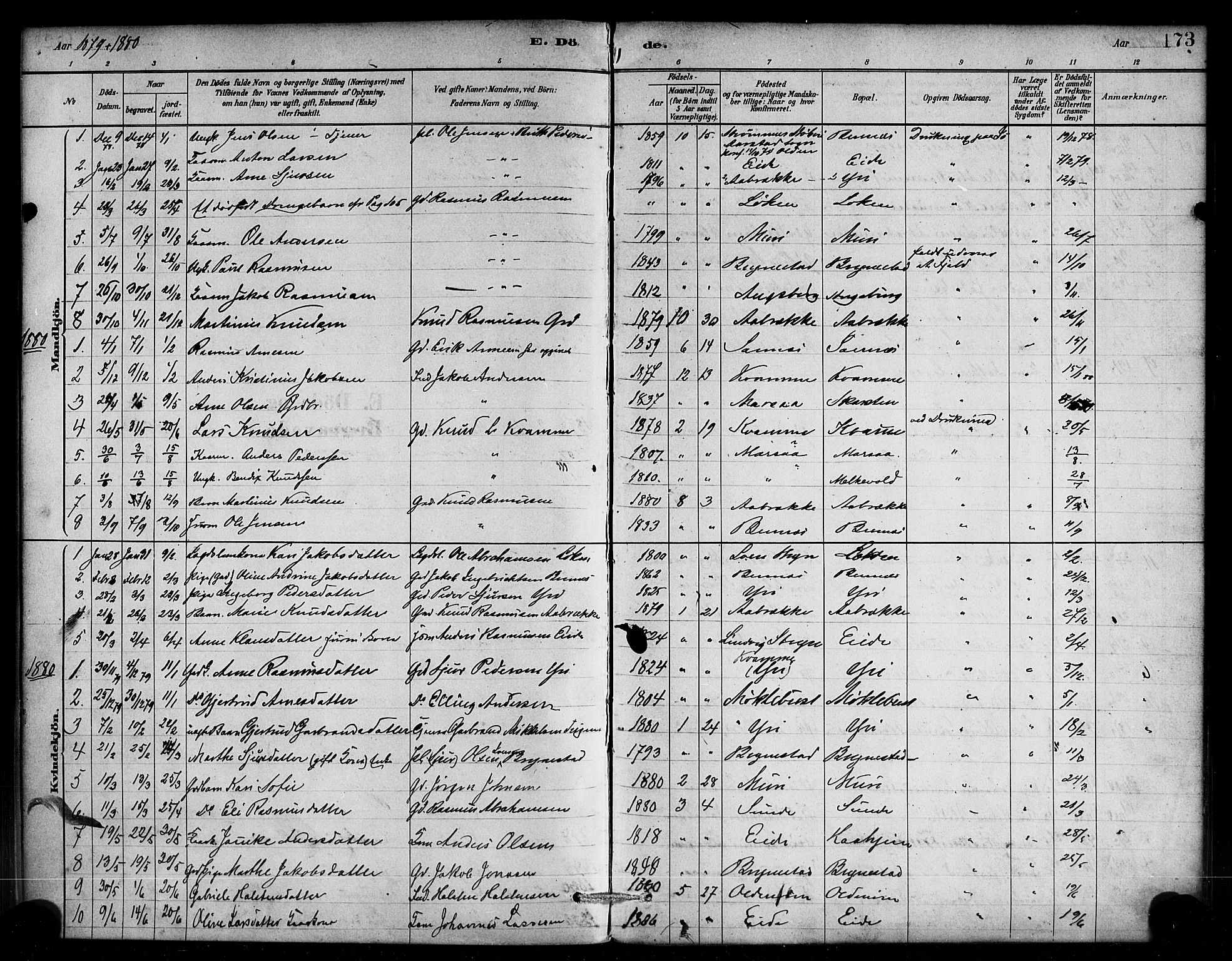 Innvik sokneprestembete, SAB/A-80501: Parish register (official) no. C 1, 1879-1900, p. 173
