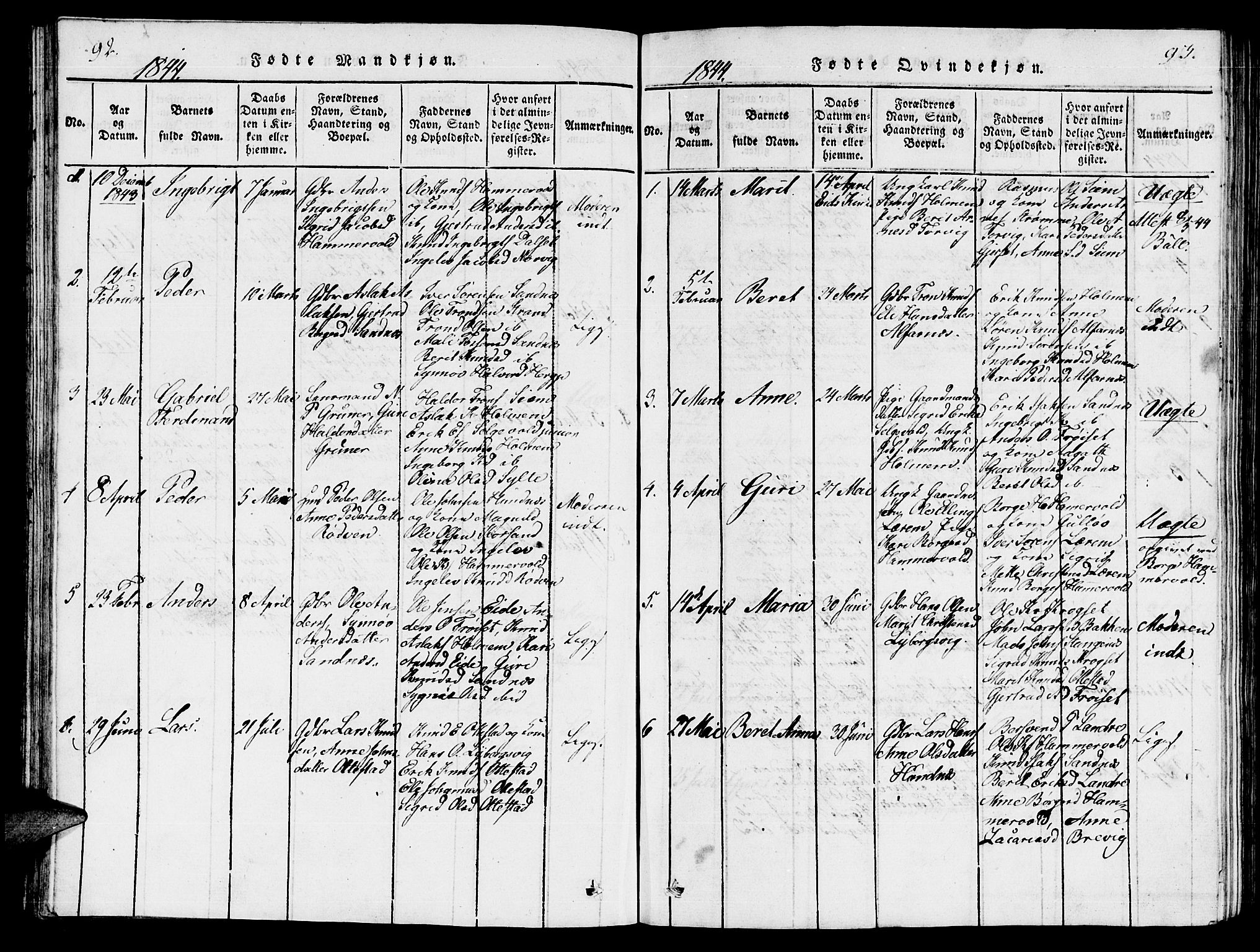 Ministerialprotokoller, klokkerbøker og fødselsregistre - Møre og Romsdal, AV/SAT-A-1454/548/L0613: Parish register (copy) no. 548C01, 1818-1846, p. 92-93