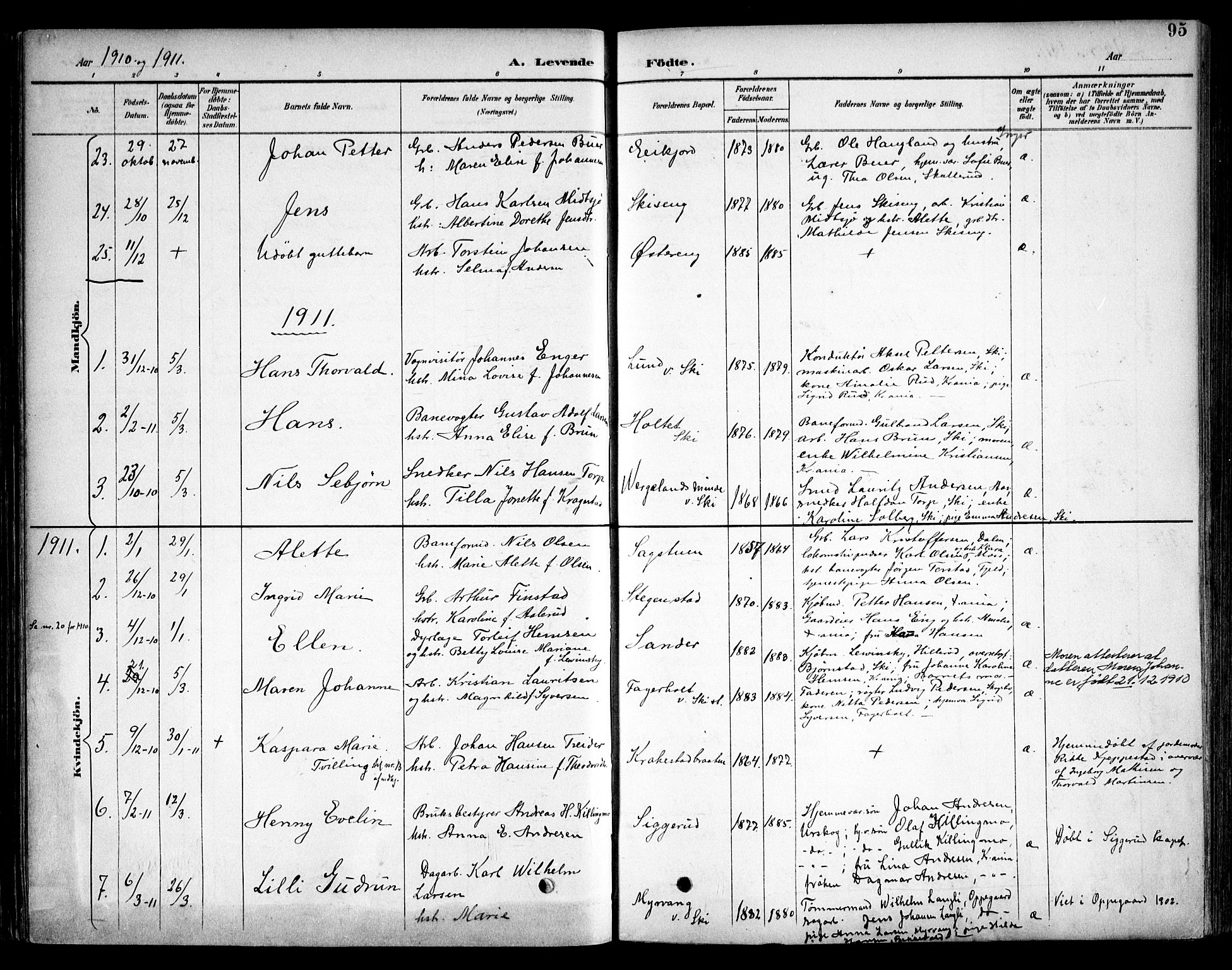 Kråkstad prestekontor Kirkebøker, SAO/A-10125a/F/Fb/L0002: Parish register (official) no. II 2, 1893-1917, p. 95