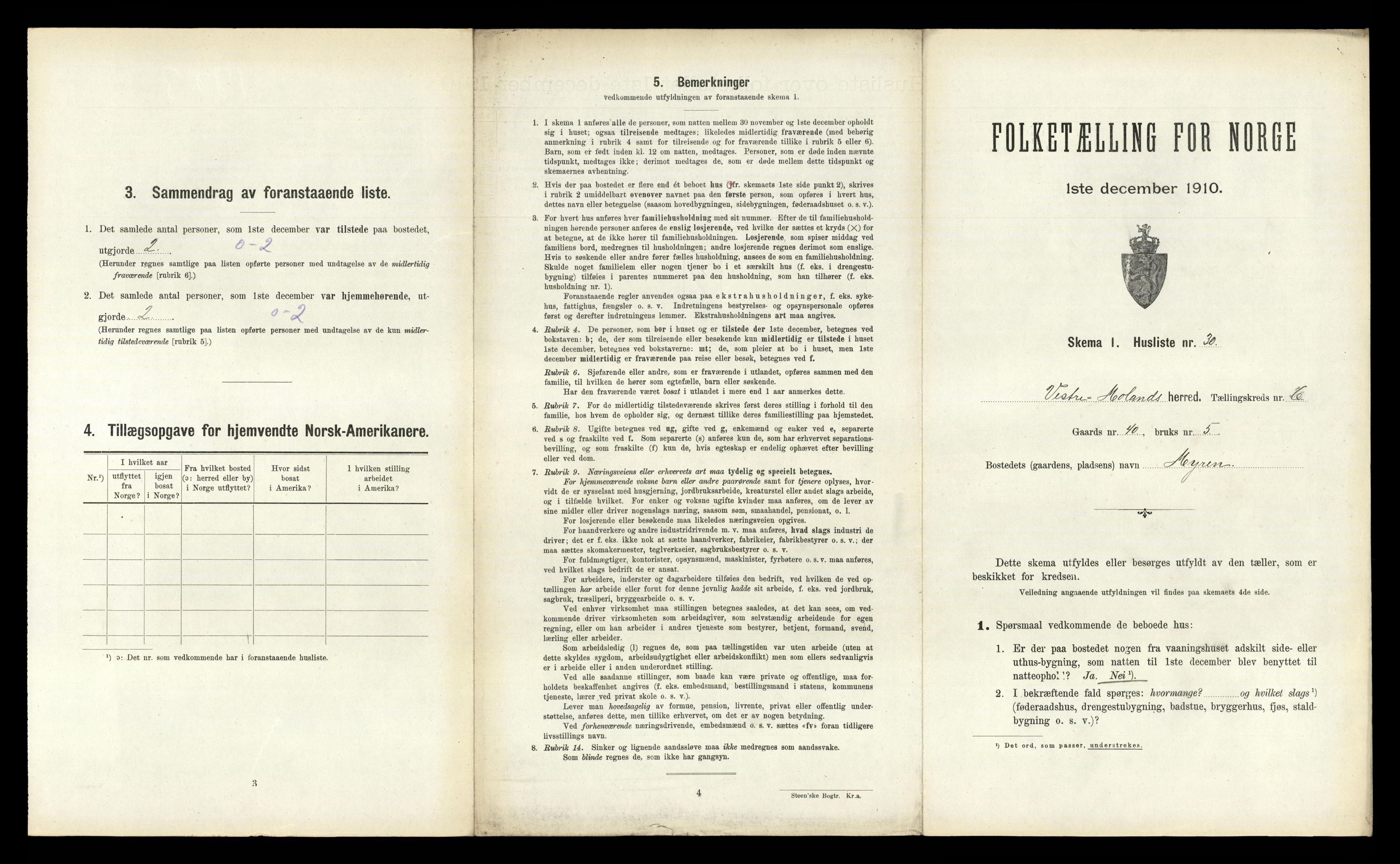 RA, 1910 census for Vestre Moland, 1910, p. 714