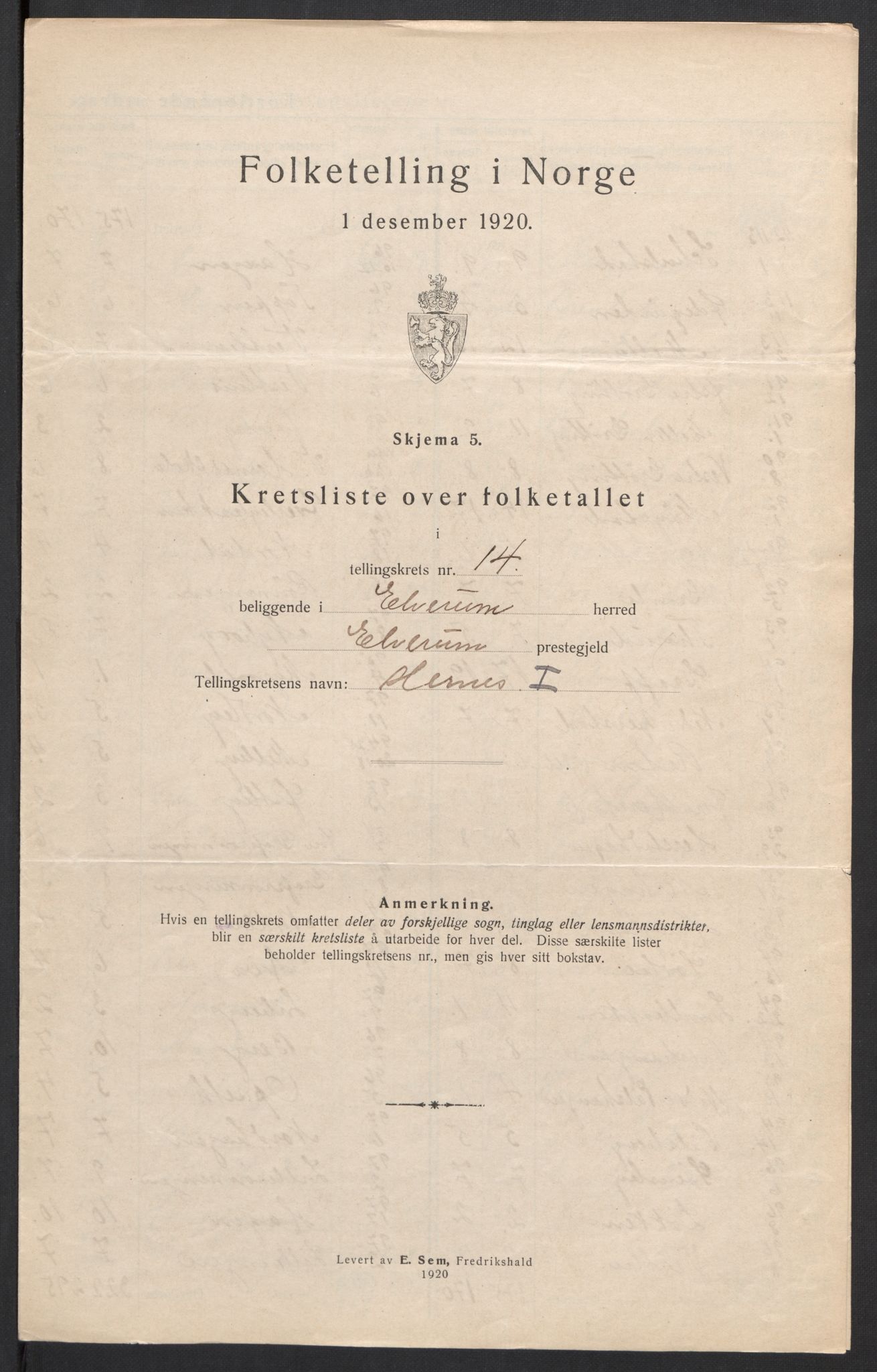 SAH, 1920 census for Elverum, 1920, p. 56