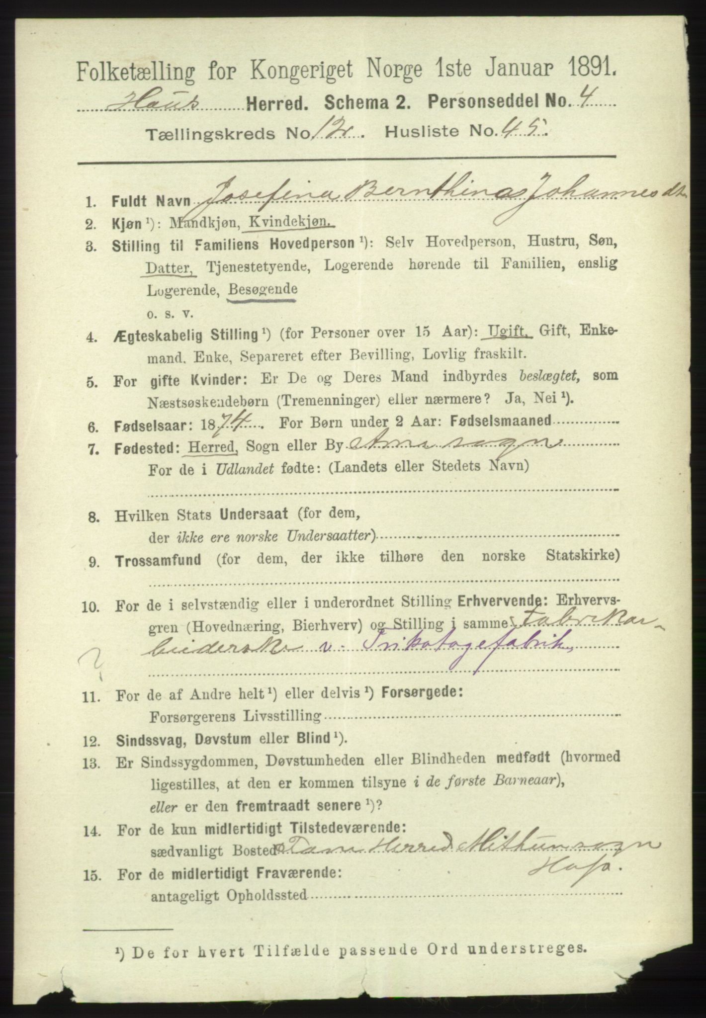 RA, 1891 census for 1250 Haus, 1891, p. 5519