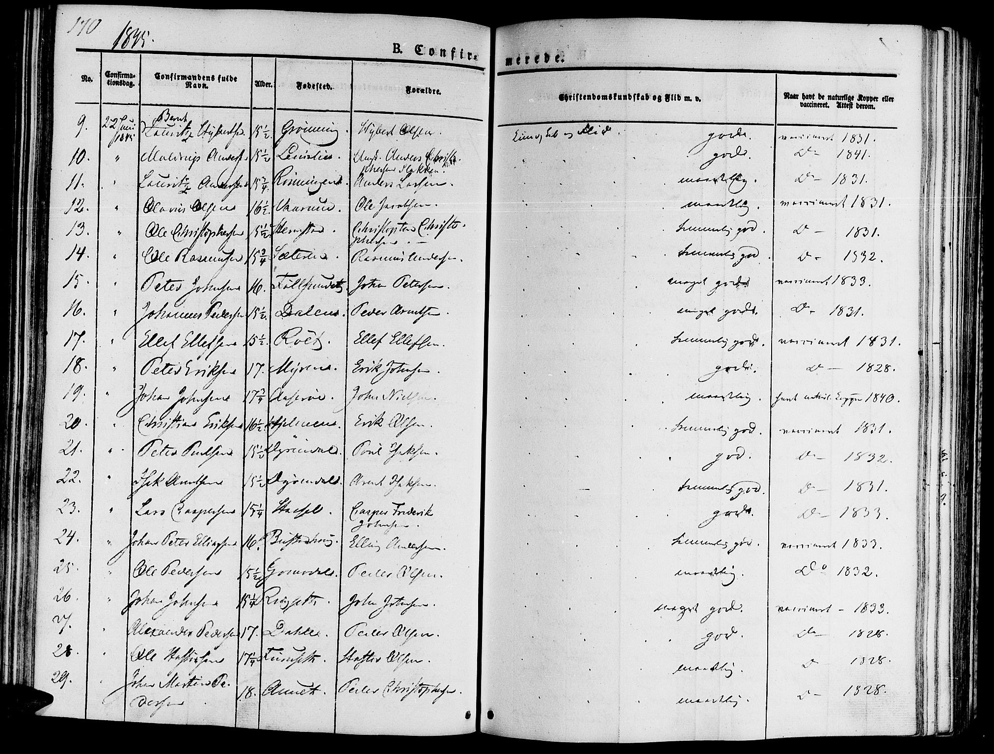 Ministerialprotokoller, klokkerbøker og fødselsregistre - Sør-Trøndelag, SAT/A-1456/646/L0610: Parish register (official) no. 646A08, 1837-1847, p. 170