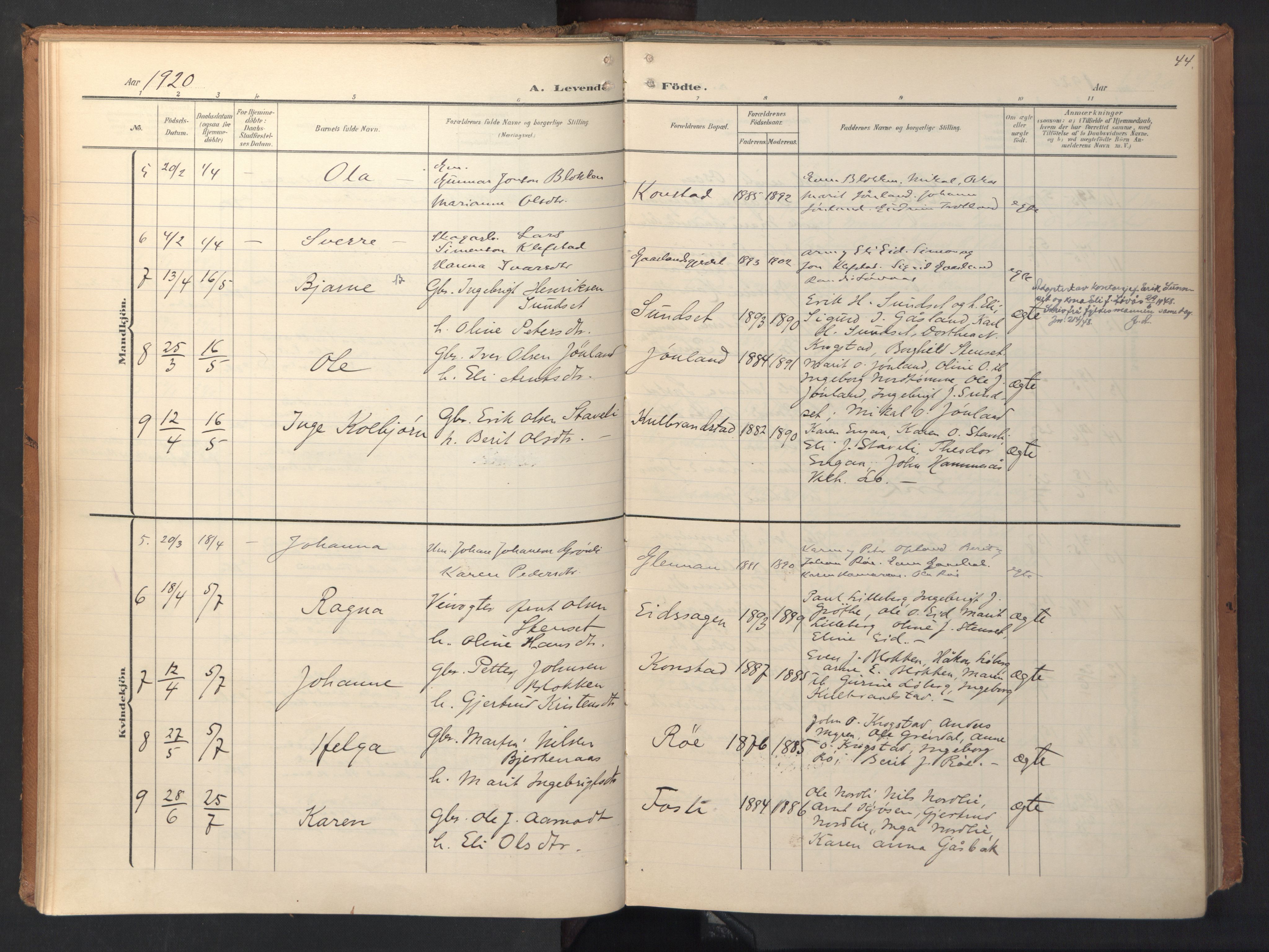 Ministerialprotokoller, klokkerbøker og fødselsregistre - Sør-Trøndelag, SAT/A-1456/694/L1128: Parish register (official) no. 694A02, 1906-1931, p. 44