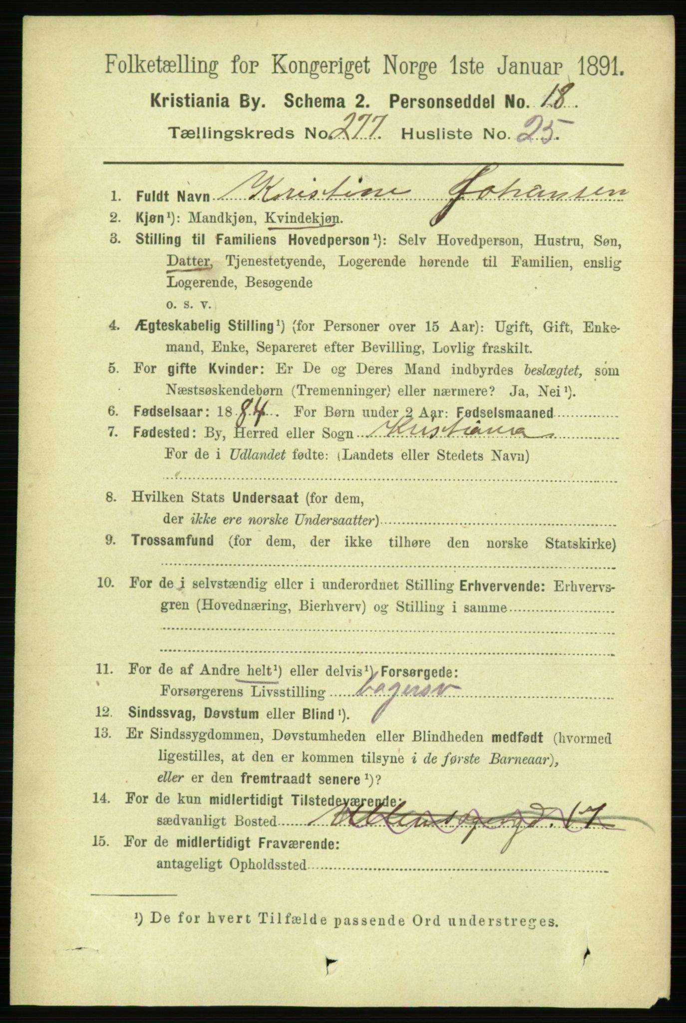 RA, 1891 census for 0301 Kristiania, 1891, p. 168661