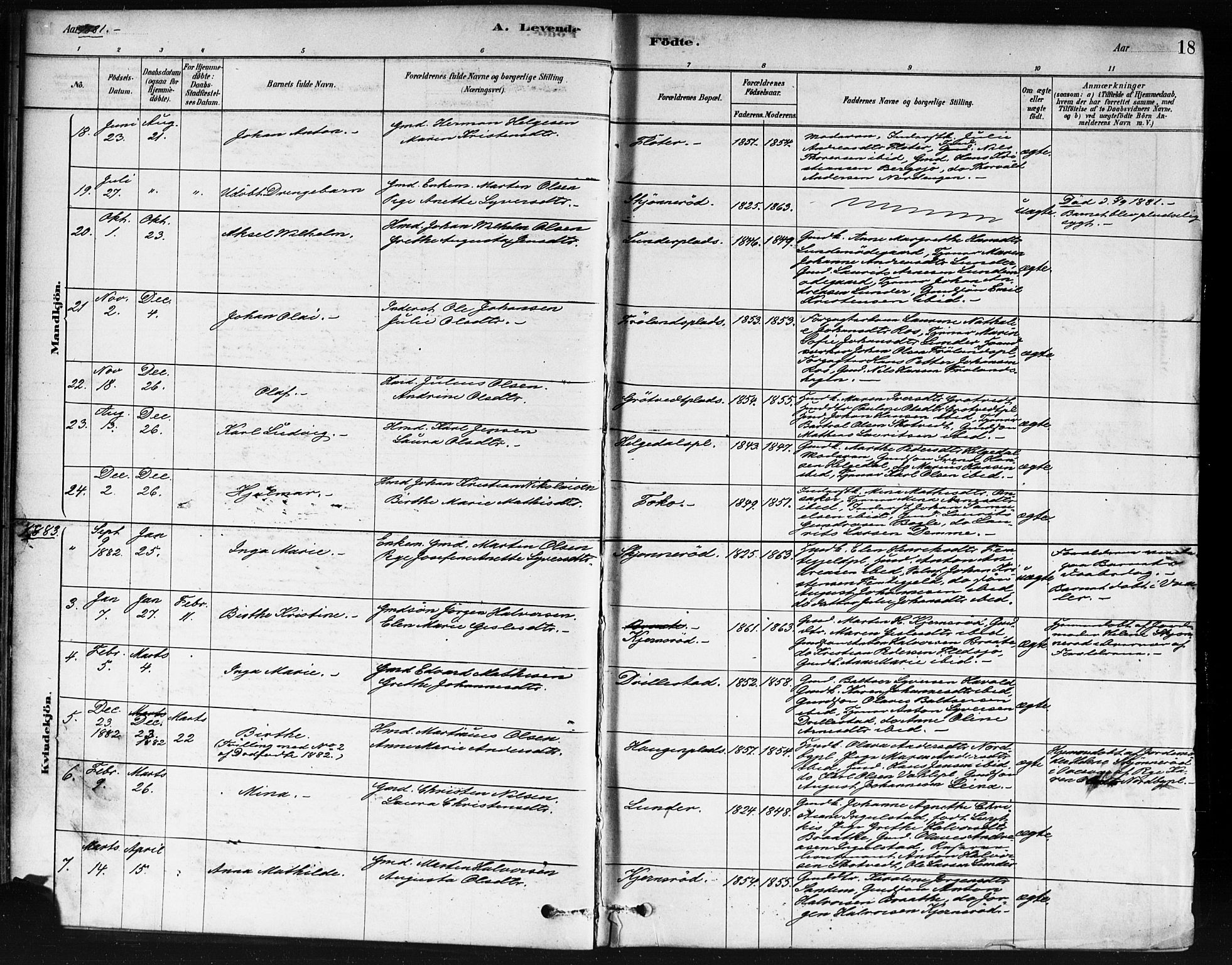 Våler prestekontor Kirkebøker, SAO/A-11083/F/Fb/L0001: Parish register (official) no. II 1, 1878-1896, p. 18
