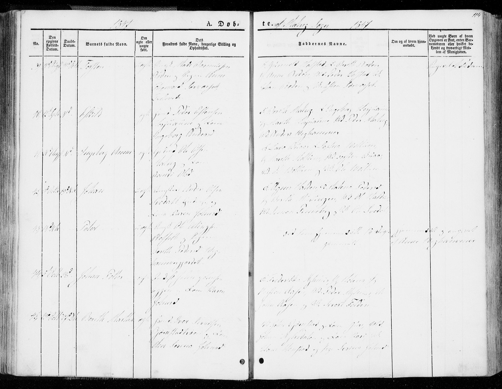 Ministerialprotokoller, klokkerbøker og fødselsregistre - Sør-Trøndelag, AV/SAT-A-1456/606/L0290: Parish register (official) no. 606A05, 1841-1847, p. 114