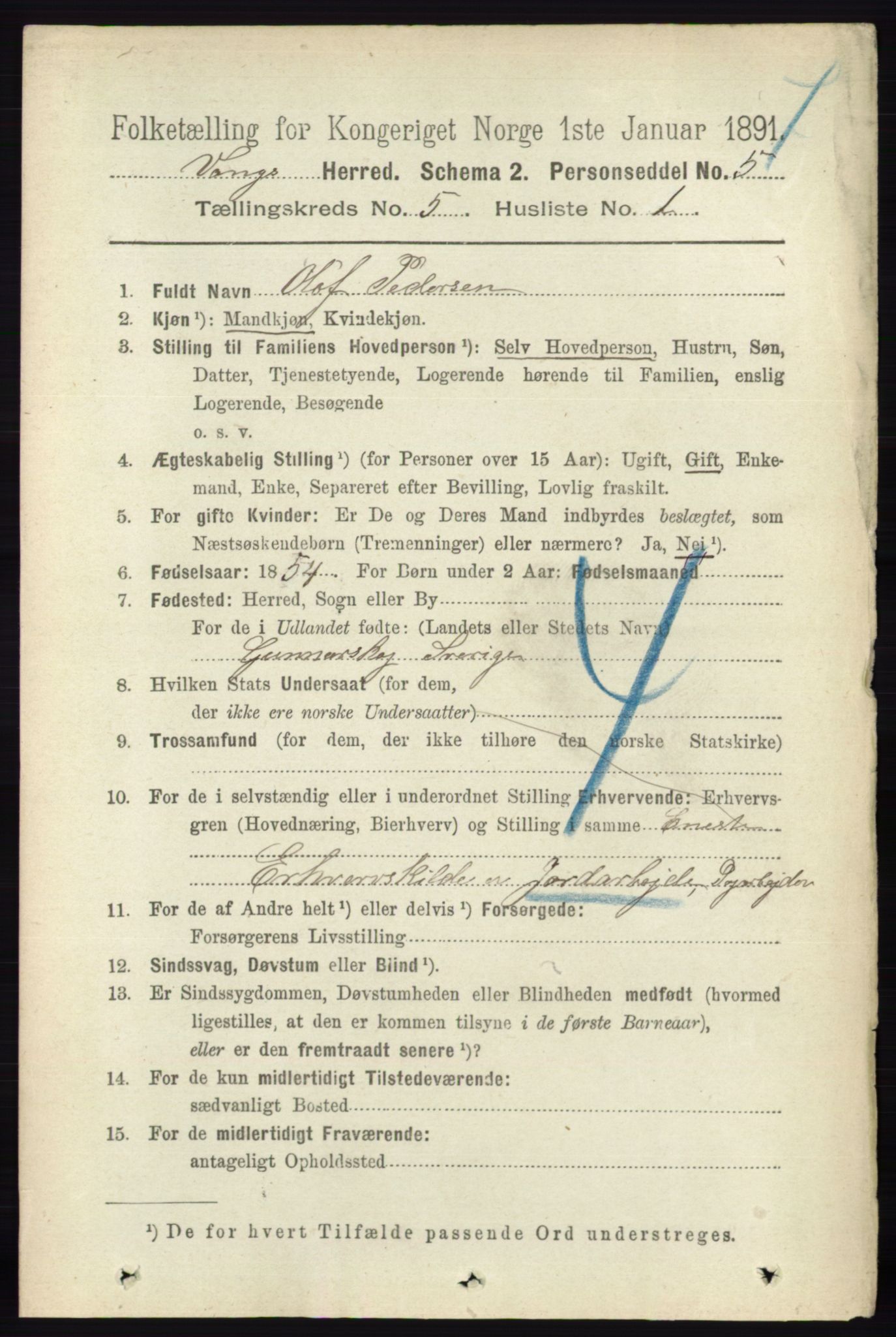 RA, 1891 census for 0414 Vang, 1891, p. 3514