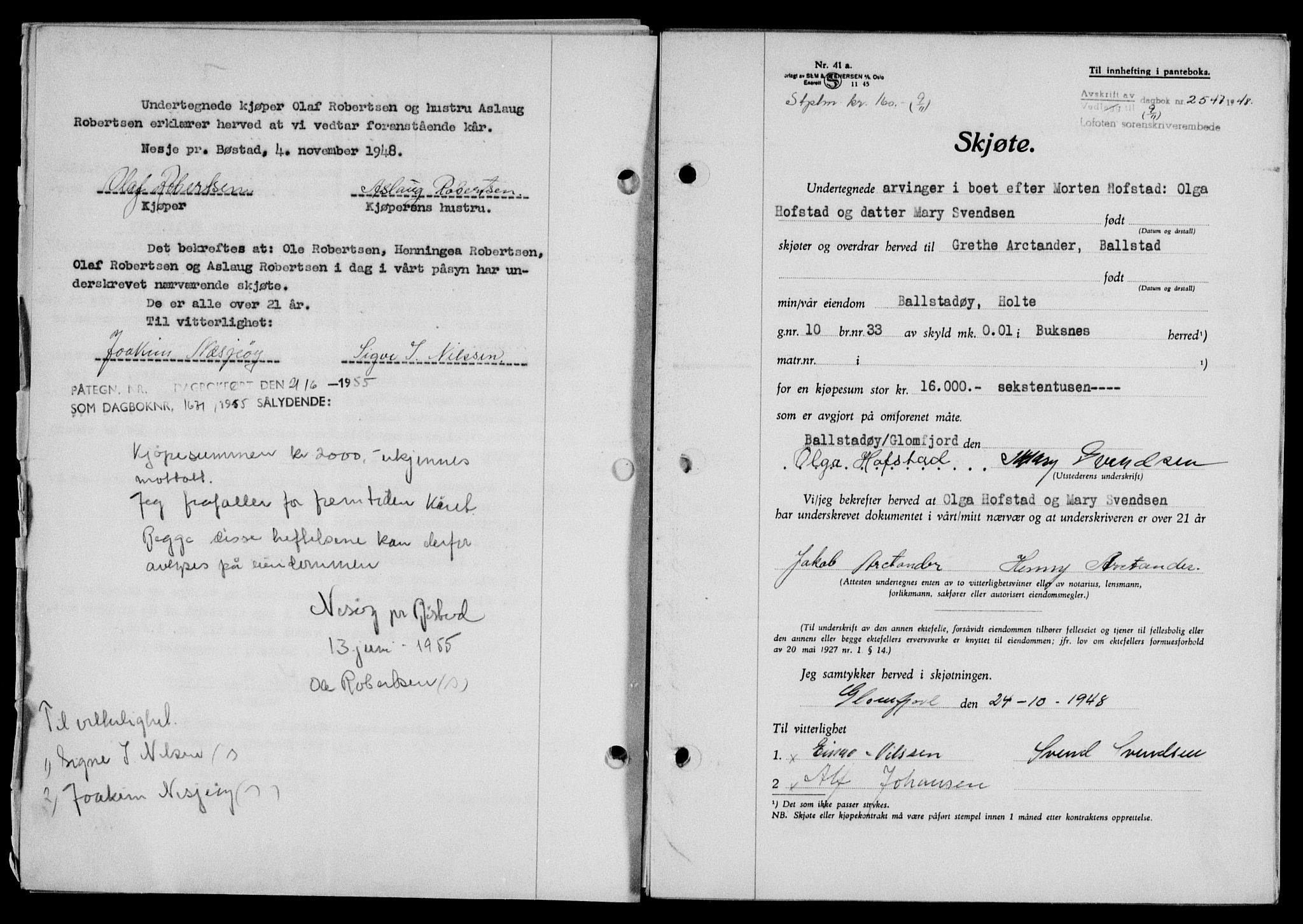 Lofoten sorenskriveri, SAT/A-0017/1/2/2C/L0019a: Mortgage book no. 19a, 1948-1948, Diary no: : 2547/1948