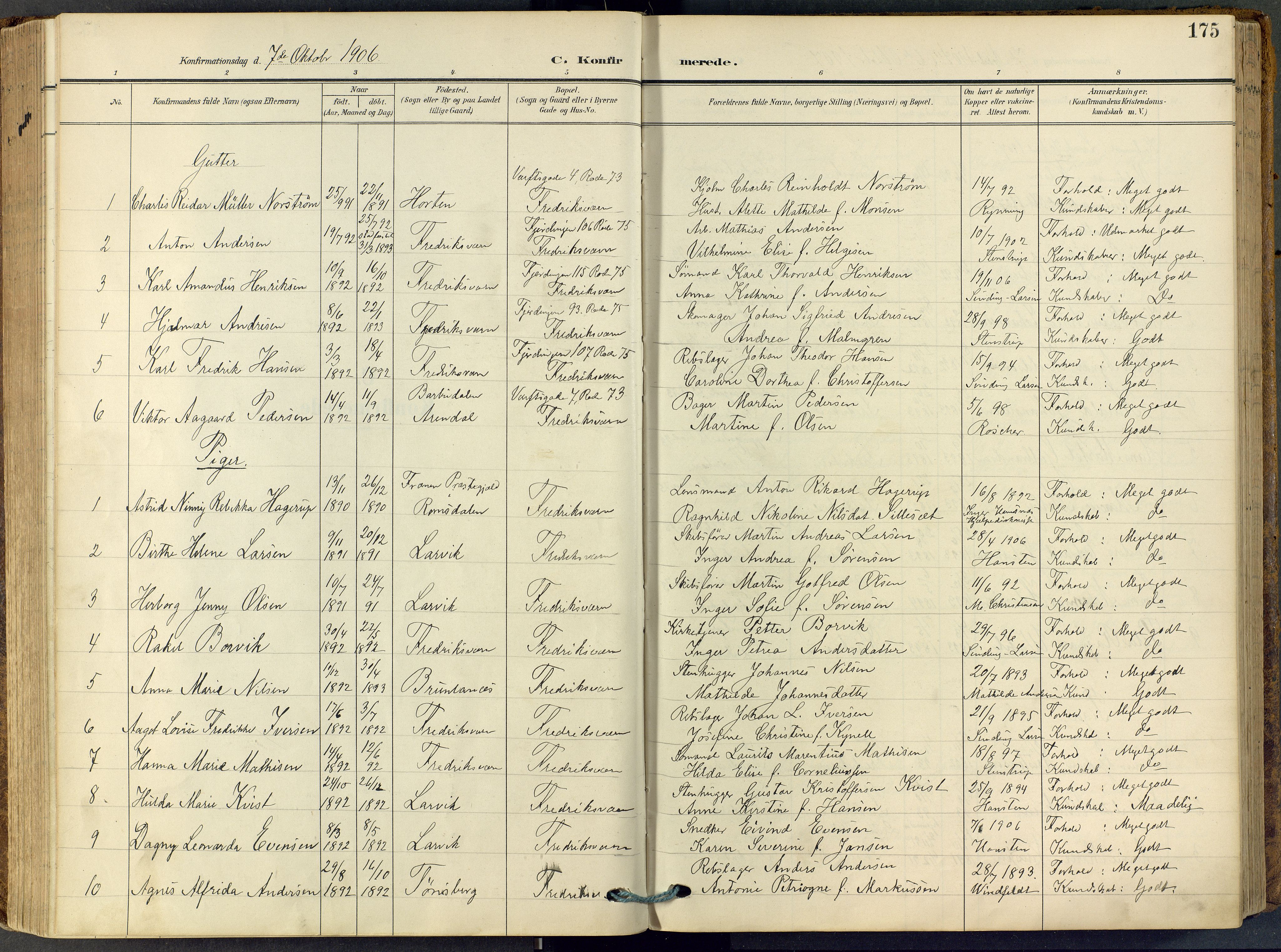 Stavern kirkebøker, SAKO/A-318/F/Fa/L0009: Parish register (official) no. 9, 1906-1955, p. 175