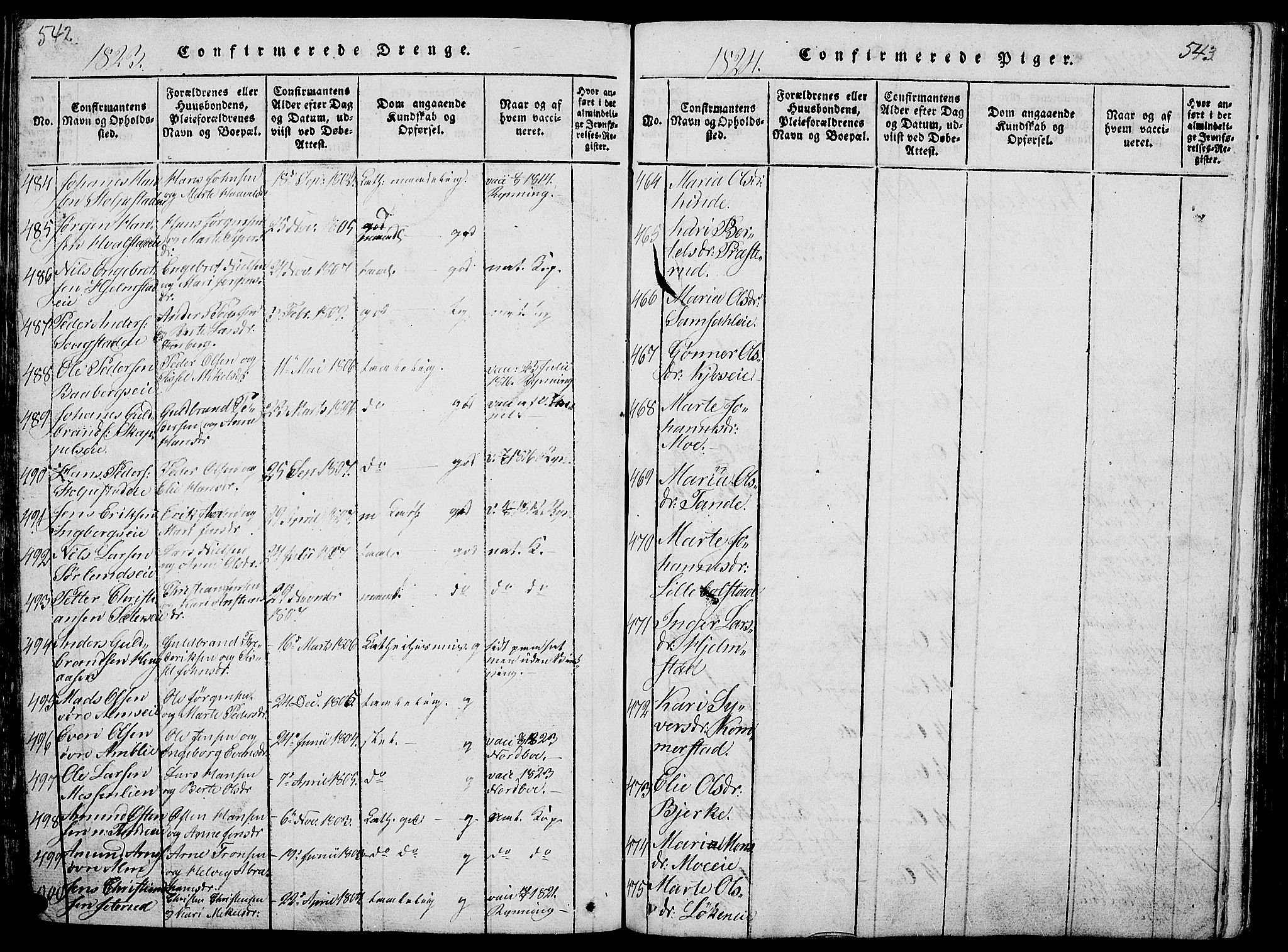 Ringsaker prestekontor, AV/SAH-PREST-014/L/La/L0001: Parish register (copy) no. 1, 1814-1826, p. 542-543