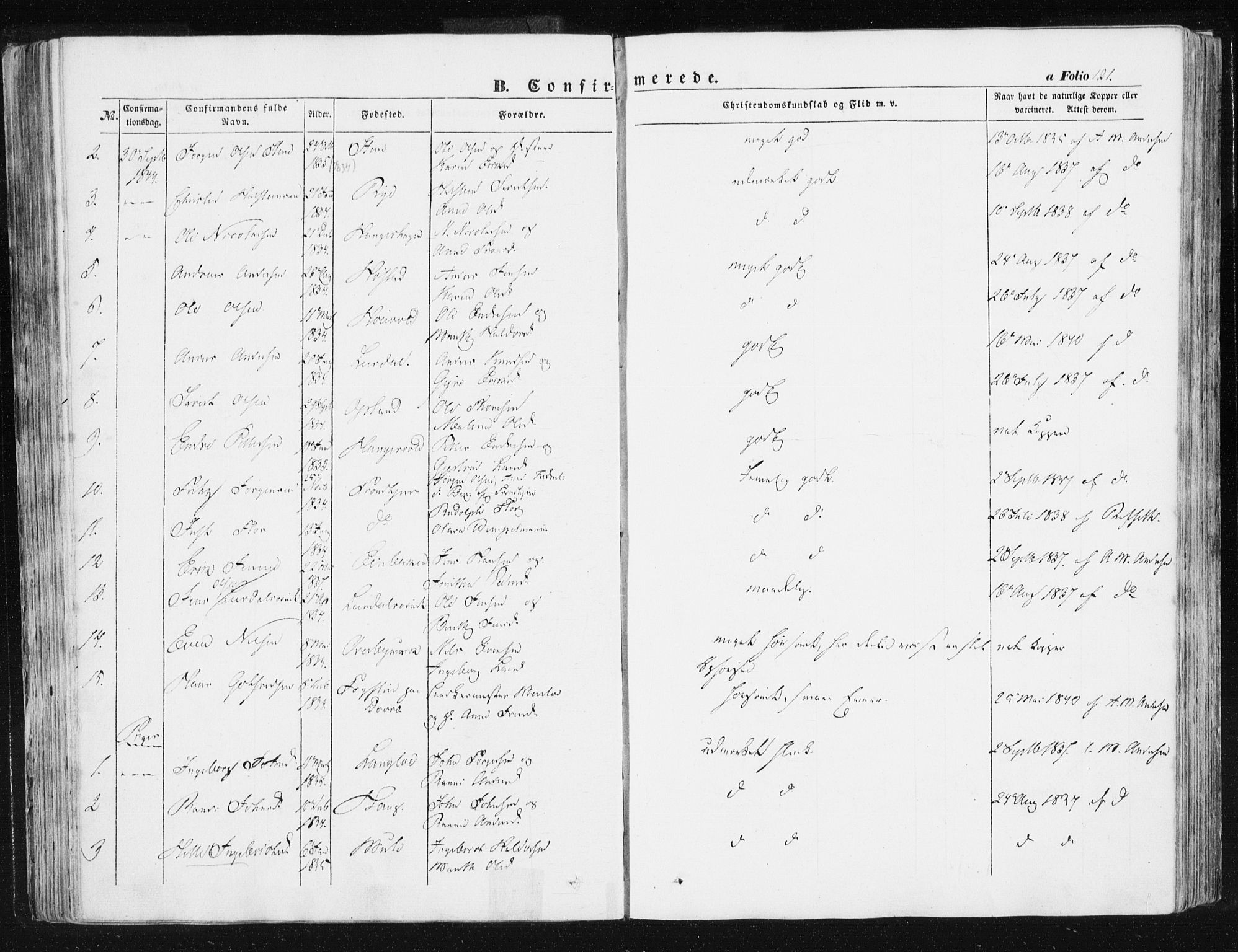 Ministerialprotokoller, klokkerbøker og fødselsregistre - Sør-Trøndelag, SAT/A-1456/612/L0376: Parish register (official) no. 612A08, 1846-1859, p. 121
