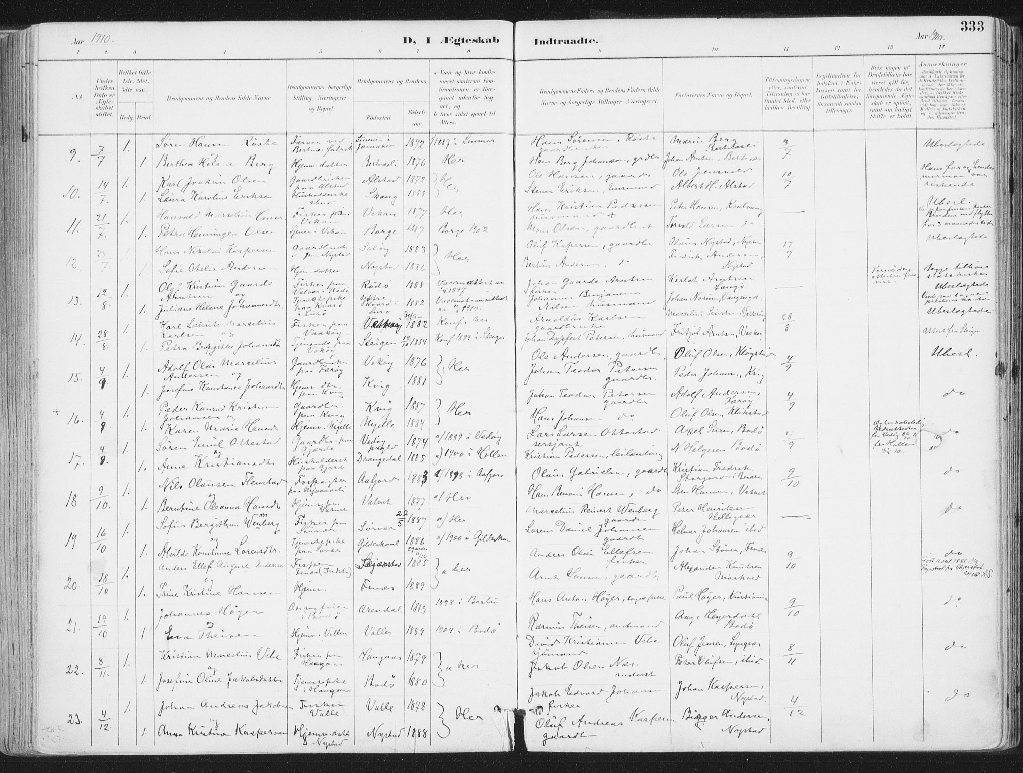 Ministerialprotokoller, klokkerbøker og fødselsregistre - Nordland, SAT/A-1459/802/L0055: Parish register (official) no. 802A02, 1894-1915, p. 333
