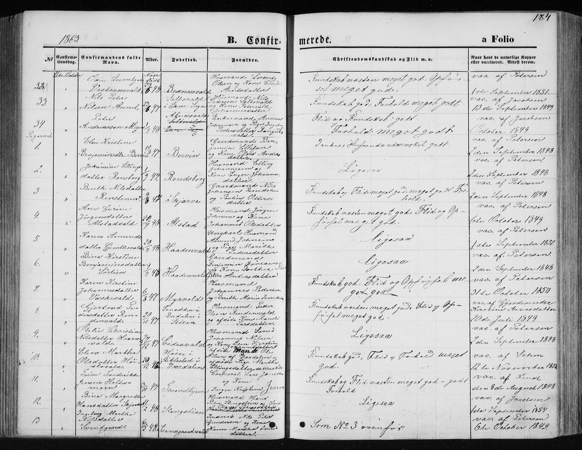 Ministerialprotokoller, klokkerbøker og fødselsregistre - Nord-Trøndelag, SAT/A-1458/717/L0157: Parish register (official) no. 717A08 /1, 1863-1877, p. 184