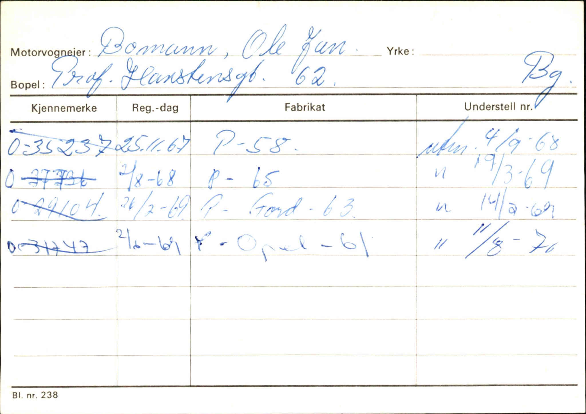 Statens vegvesen, Hordaland vegkontor, SAB/A-5201/2/Hb/L0005: O-eierkort B, 1920-1971, p. 1