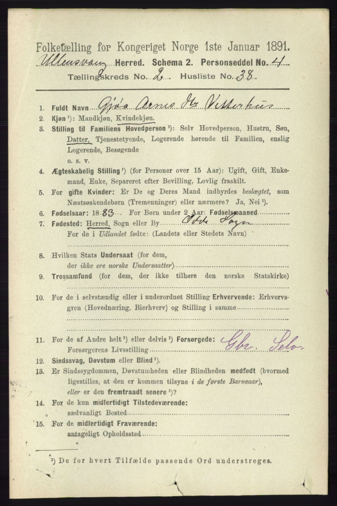 RA, 1891 census for 1230 Ullensvang, 1891, p. 529