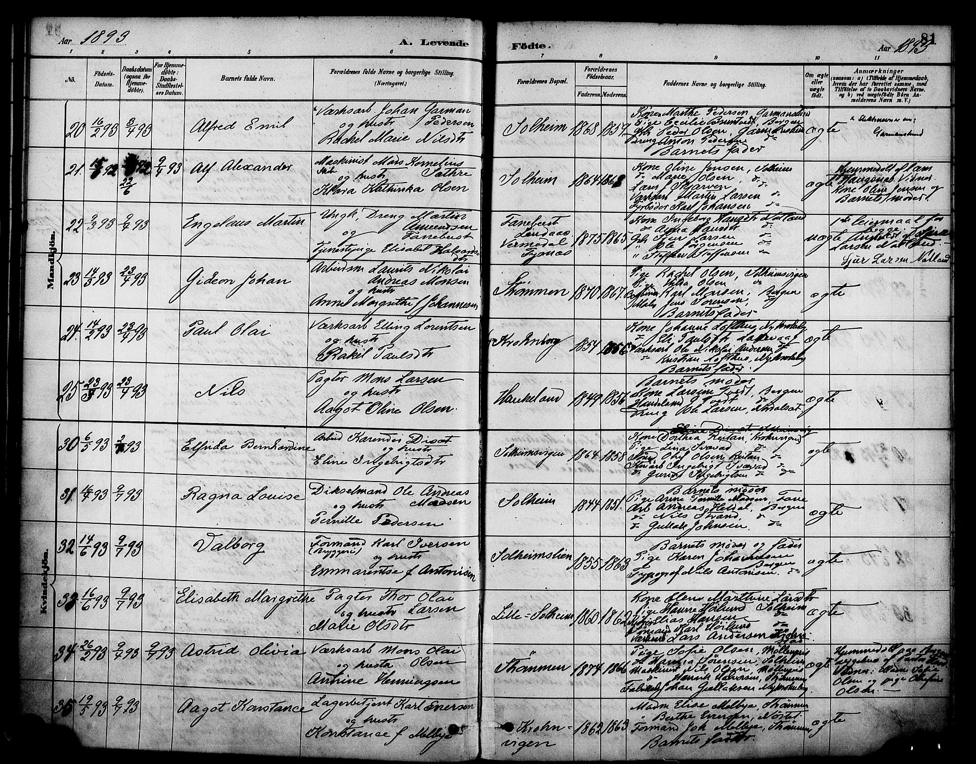 Årstad Sokneprestembete, SAB/A-79301/H/Haa/L0001: Parish register (official) no. A 1, 1886-1901, p. 81