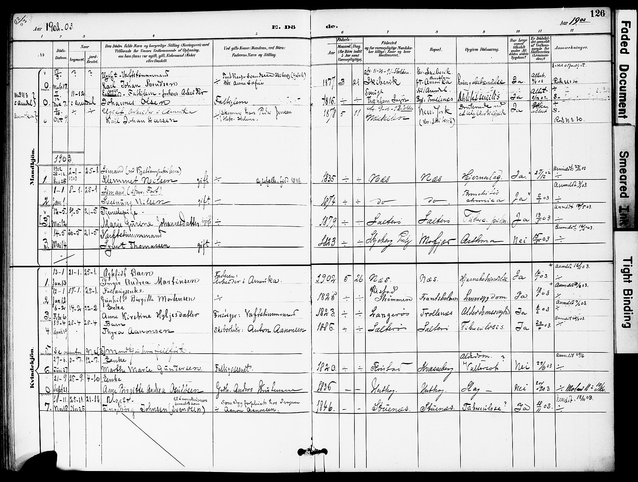 Austre Moland sokneprestkontor, SAK/1111-0001/F/Fa/Fab/L0002: Parish register (official) no. A 2, 1894-1919, p. 126