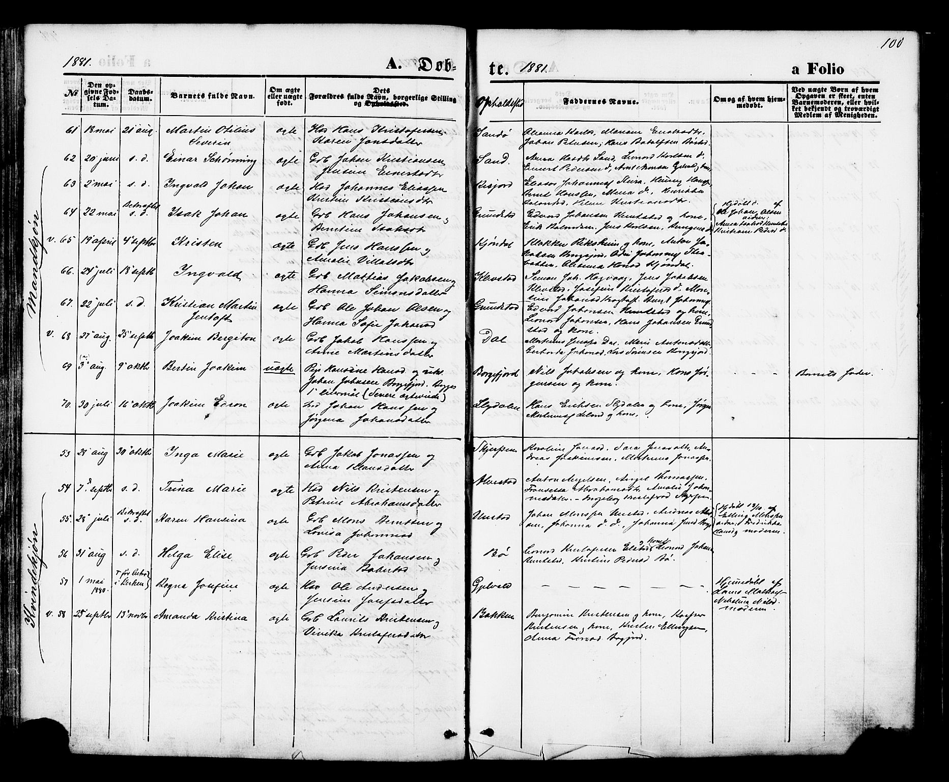 Ministerialprotokoller, klokkerbøker og fødselsregistre - Nordland, SAT/A-1459/880/L1132: Parish register (official) no. 880A06, 1869-1887, p. 100