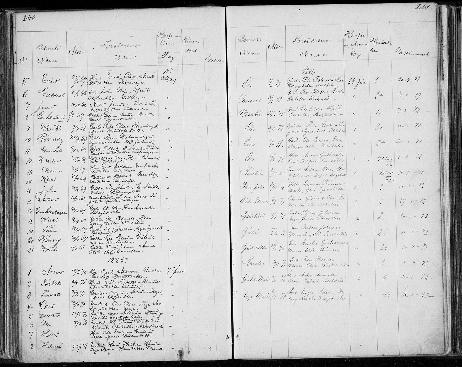 Ådal kirkebøker, AV/SAKO-A-248/G/Ga/L0003: Parish register (copy) no. I 3, 1862-1891, p. 240-241