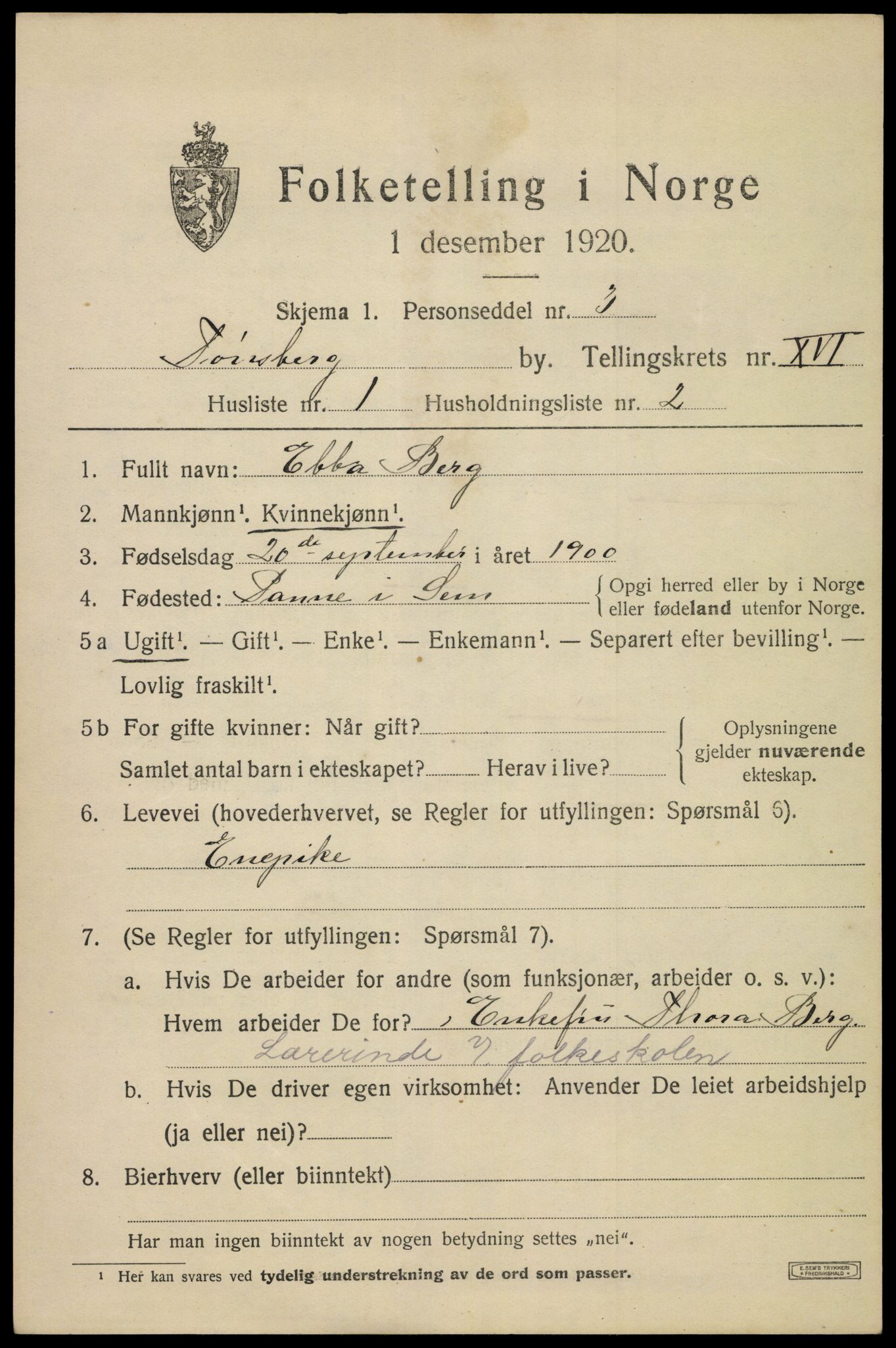 SAKO, 1920 census for Tønsberg, 1920, p. 24527