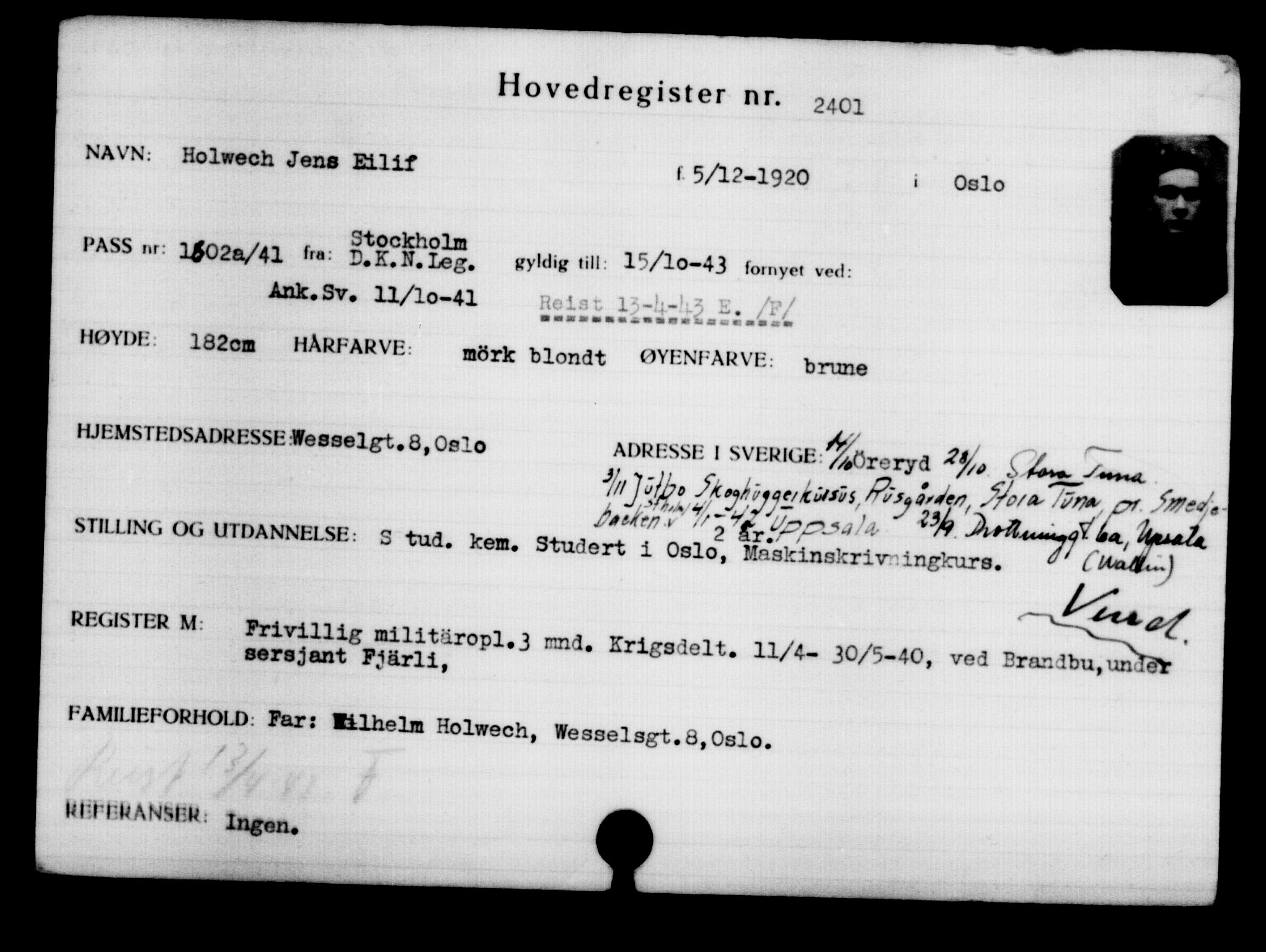 Utenriksstasjonene, Legasjonen i Stockholm, Flyktningkontoret, AV/RA-S-6753/V/Va/L0003: Kjesäterkartoteket, flyktninger med registreringsnr. 2001-3495, 1940-1945, p. 568