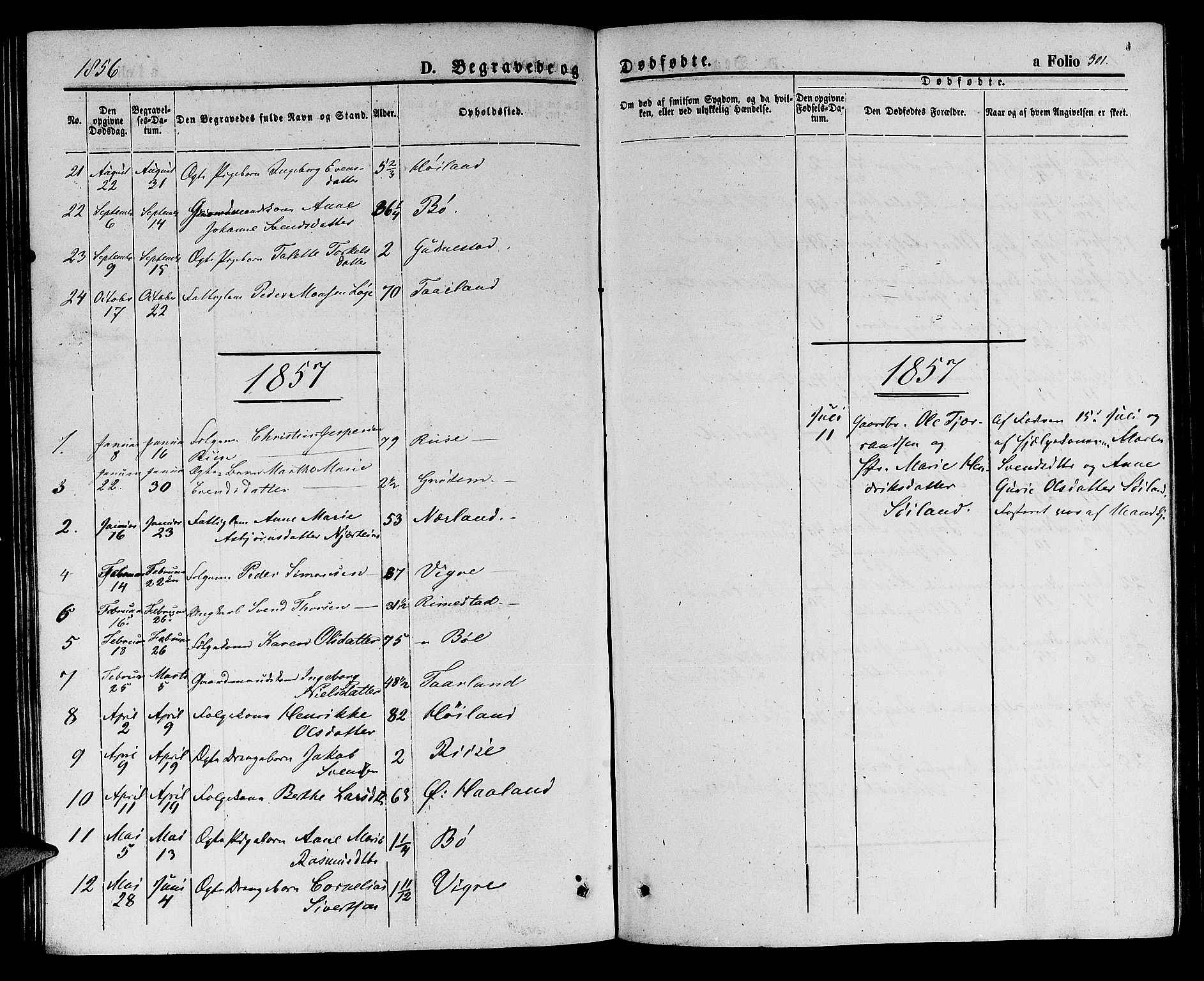Hå sokneprestkontor, SAST/A-101801/001/30BB/L0001: Parish register (copy) no. B 1, 1854-1883, p. 301